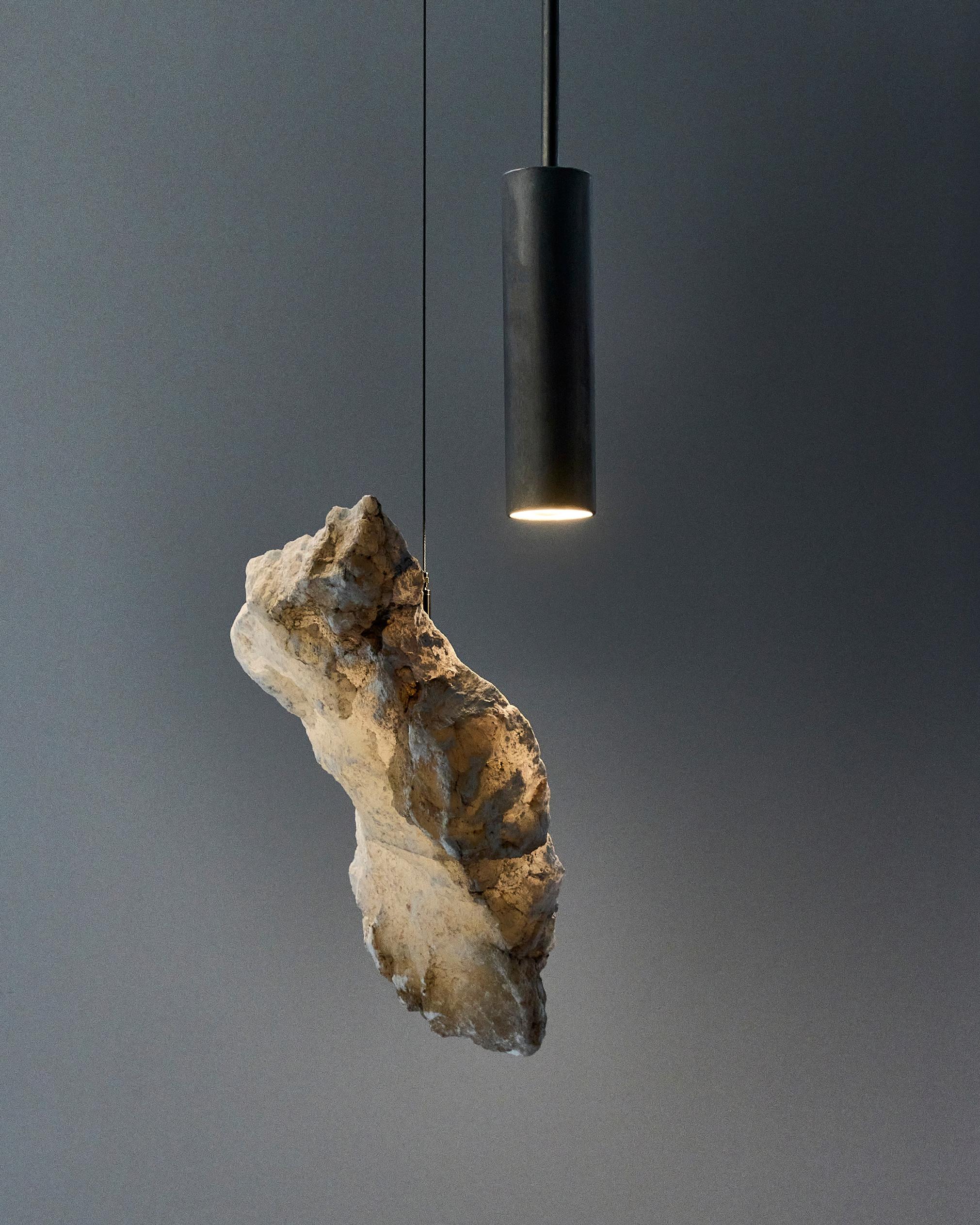 American Alabaster and Brushed Aluminum or Brass Pendant by Arielle Assouline-Lichten For Sale