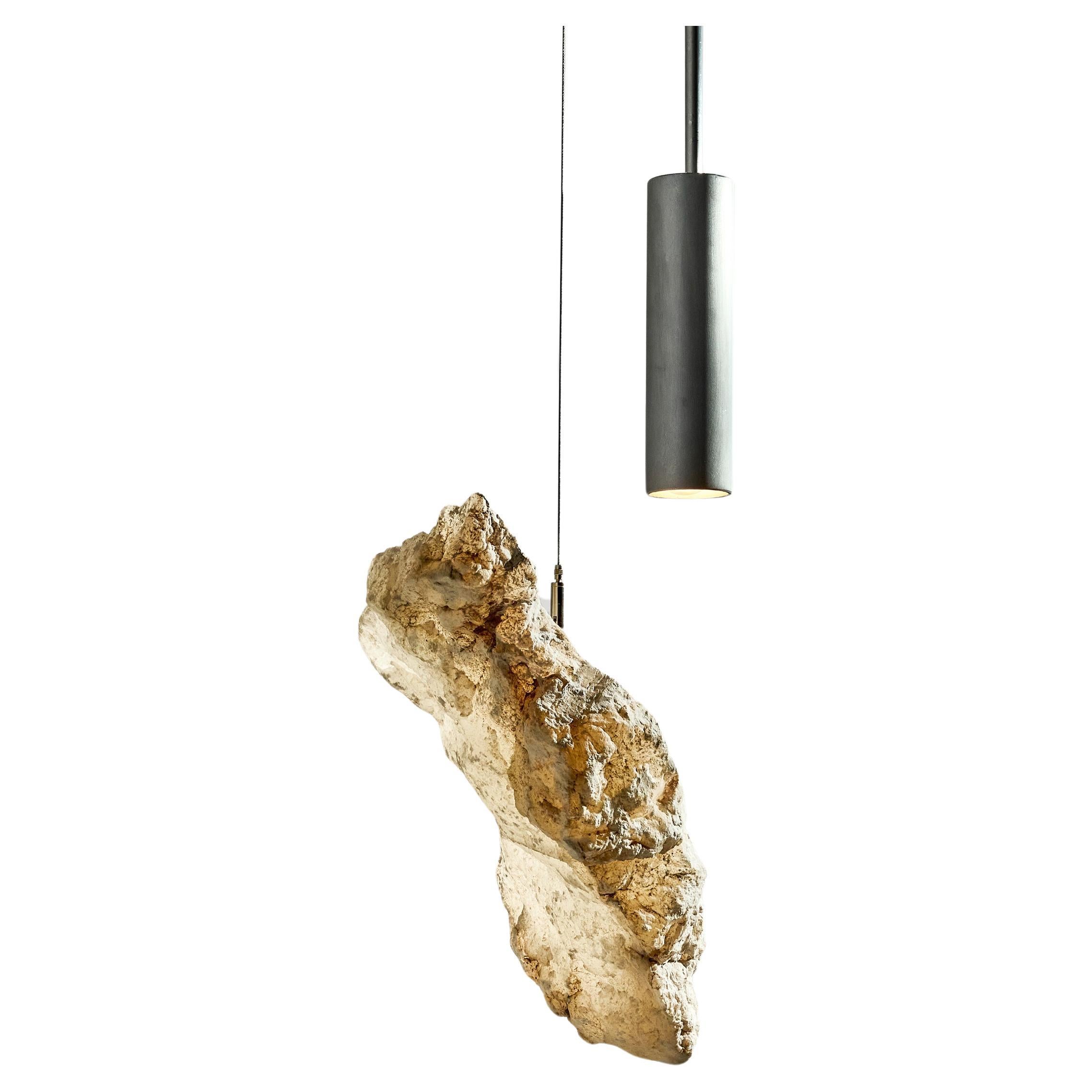 Alabaster and Brushed Aluminum or Brass Pendant by Arielle Assouline-Lichten For Sale