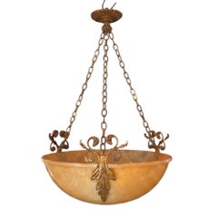 Alabaster and Gilt Bronze Plafonnier, French Early 1900s