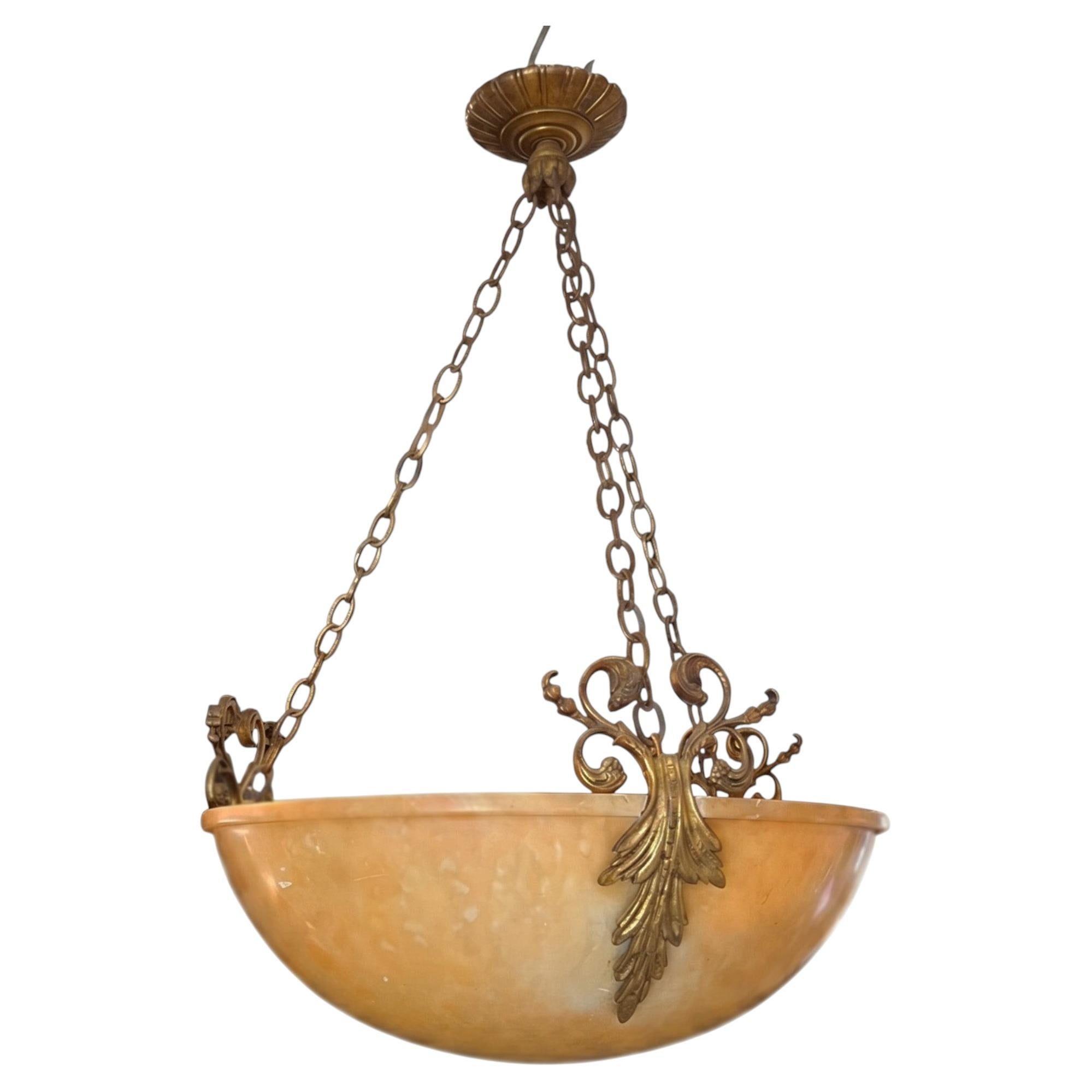 Alabaster and Gilt Bronze Plafonnier, French Early 1900s