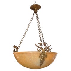 Alabaster and Gilt Bronze Plafonnier, French Early 1900s