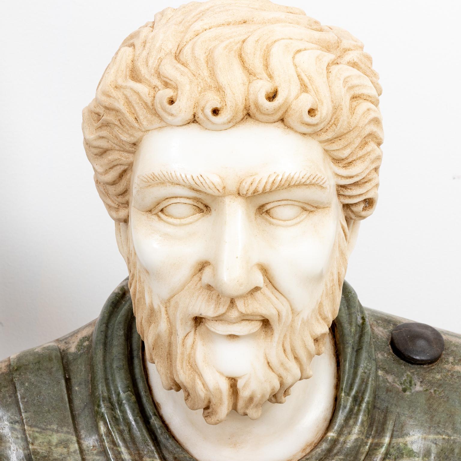Neoclassical Alabaster and Green Marble Roman Figure Bust