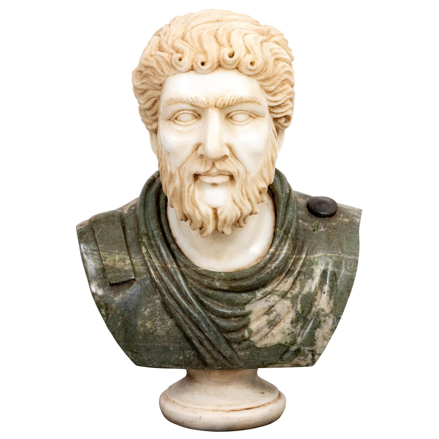 Alabaster and Green Marble Roman Figure Bust