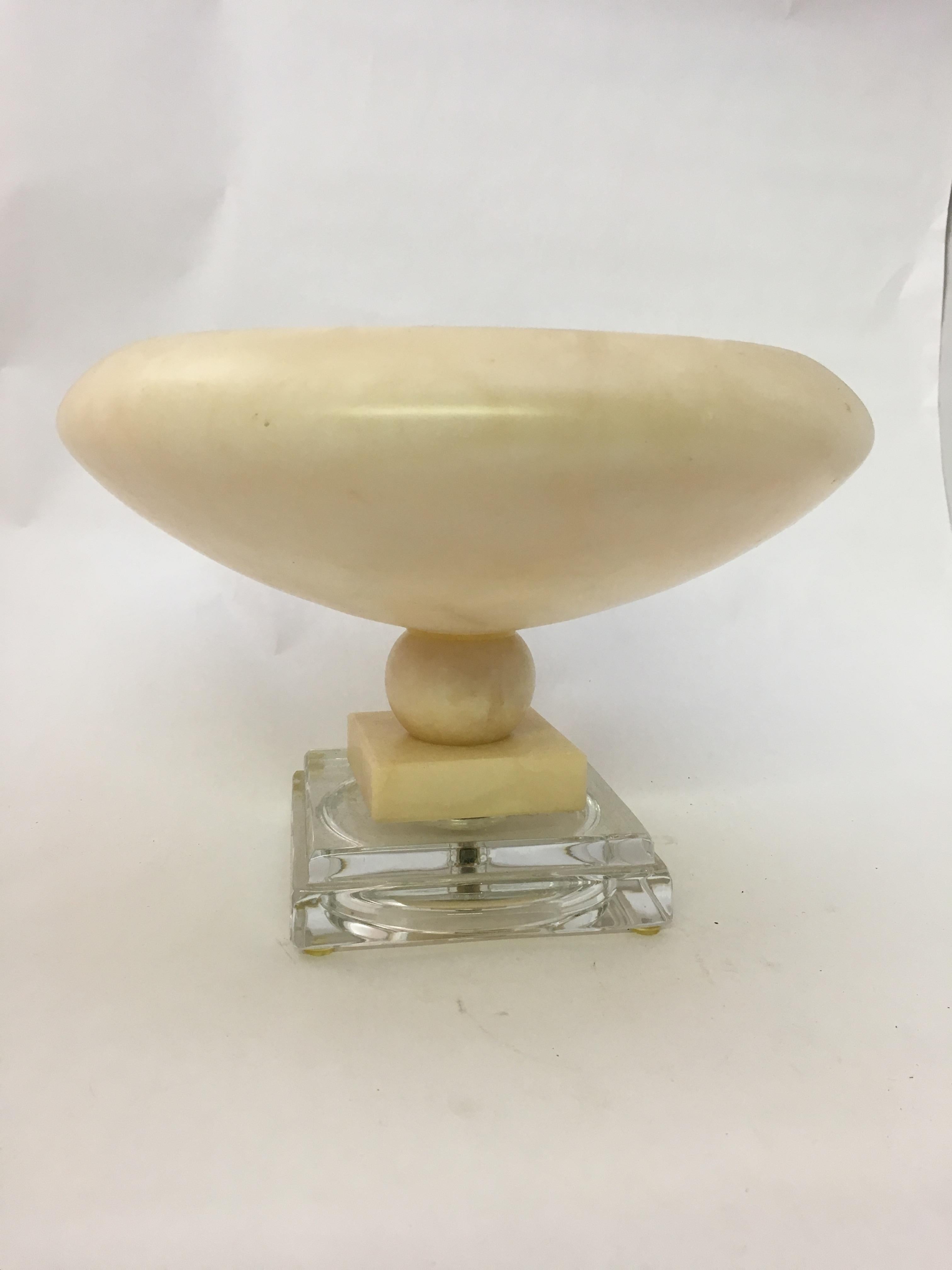 Post-Modern Alabaster and Lucite Foot Centerpiece Bowl
