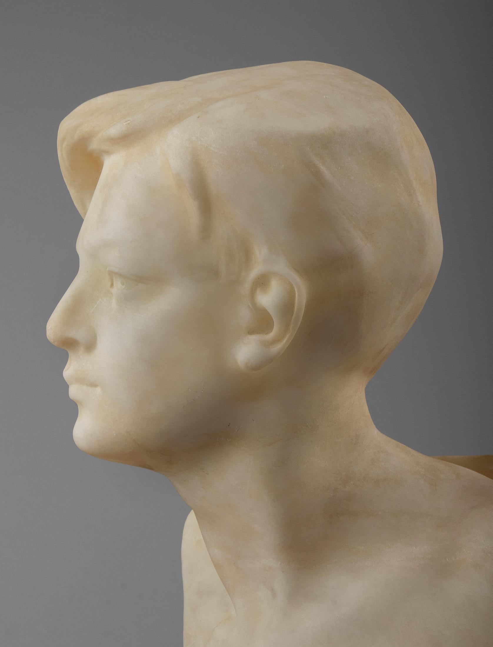 Alabaster and Marble Art Deco Sculpture of a Boy by Affortunato Gory 4