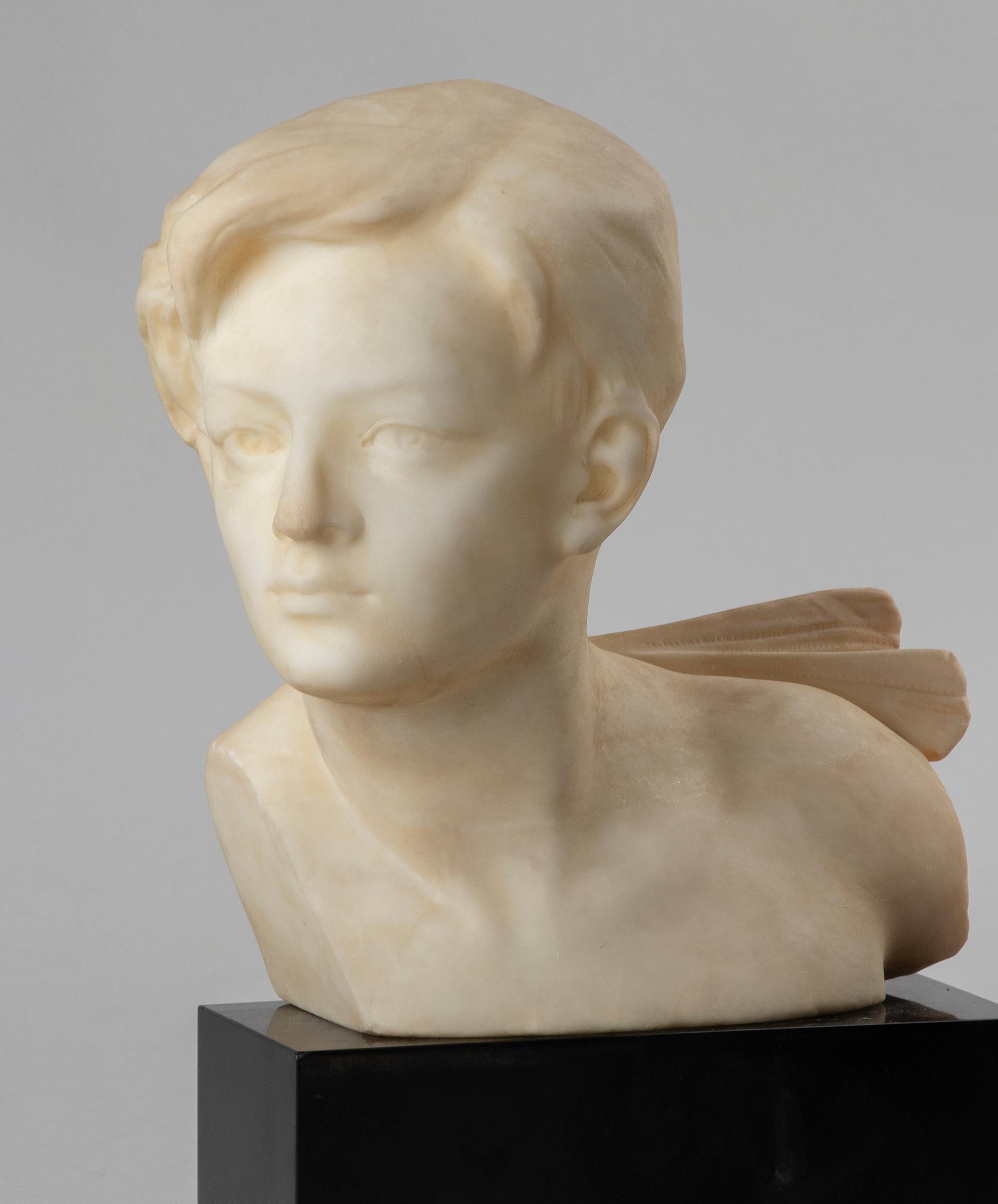 Alabaster and Marble Art Deco Sculpture of a Boy by Affortunato Gory 5