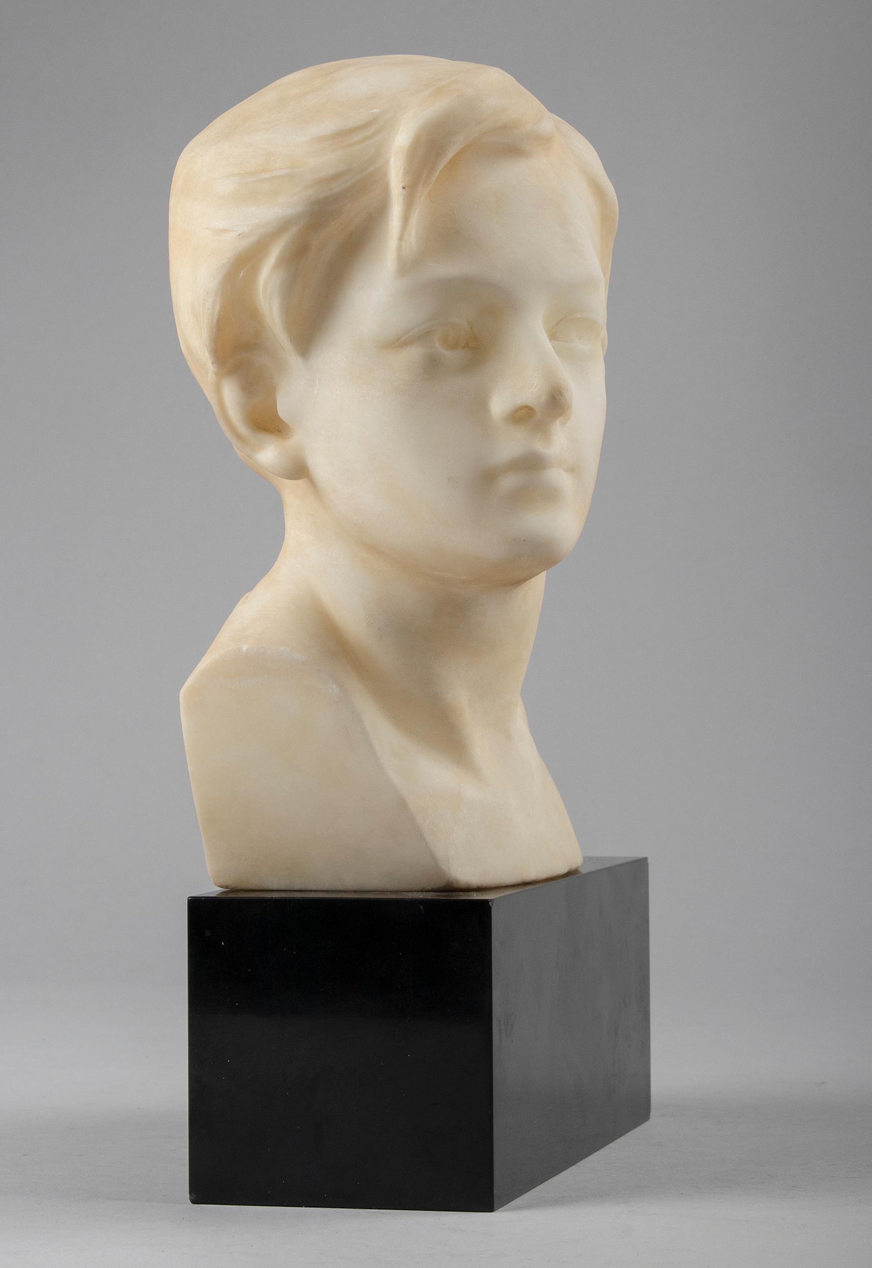 Alabaster and Marble Art Deco Sculpture of a Boy by Affortunato Gory 11