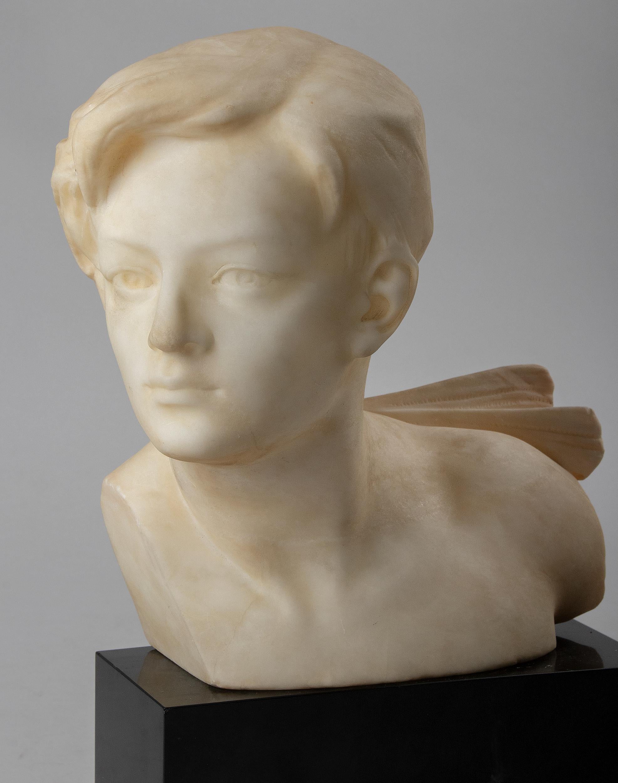 Alabaster and Marble Art Deco Sculpture of a Boy by Affortunato Gory 13