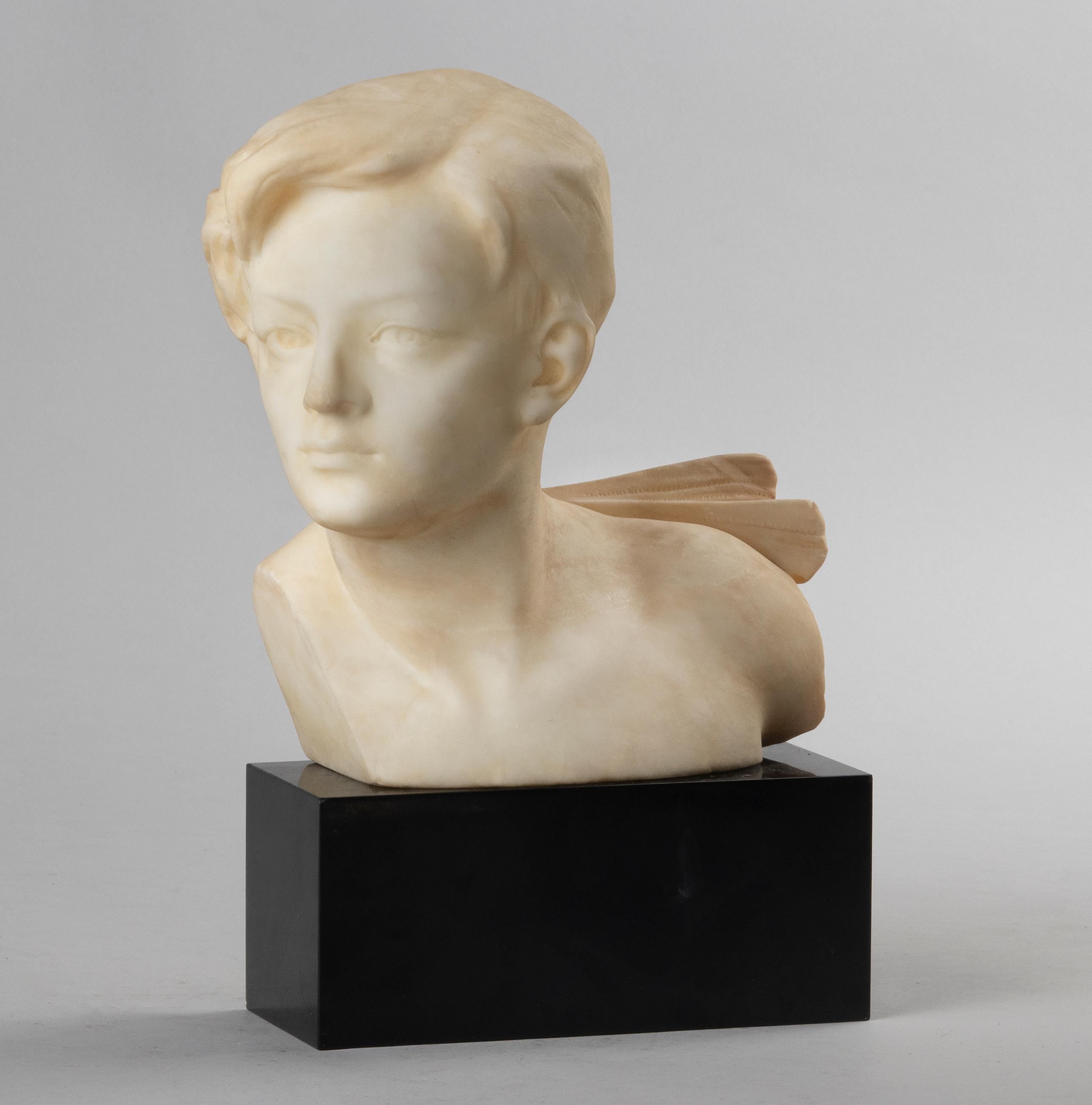 French Alabaster and Marble Art Deco Sculpture of a Boy by Affortunato Gory
