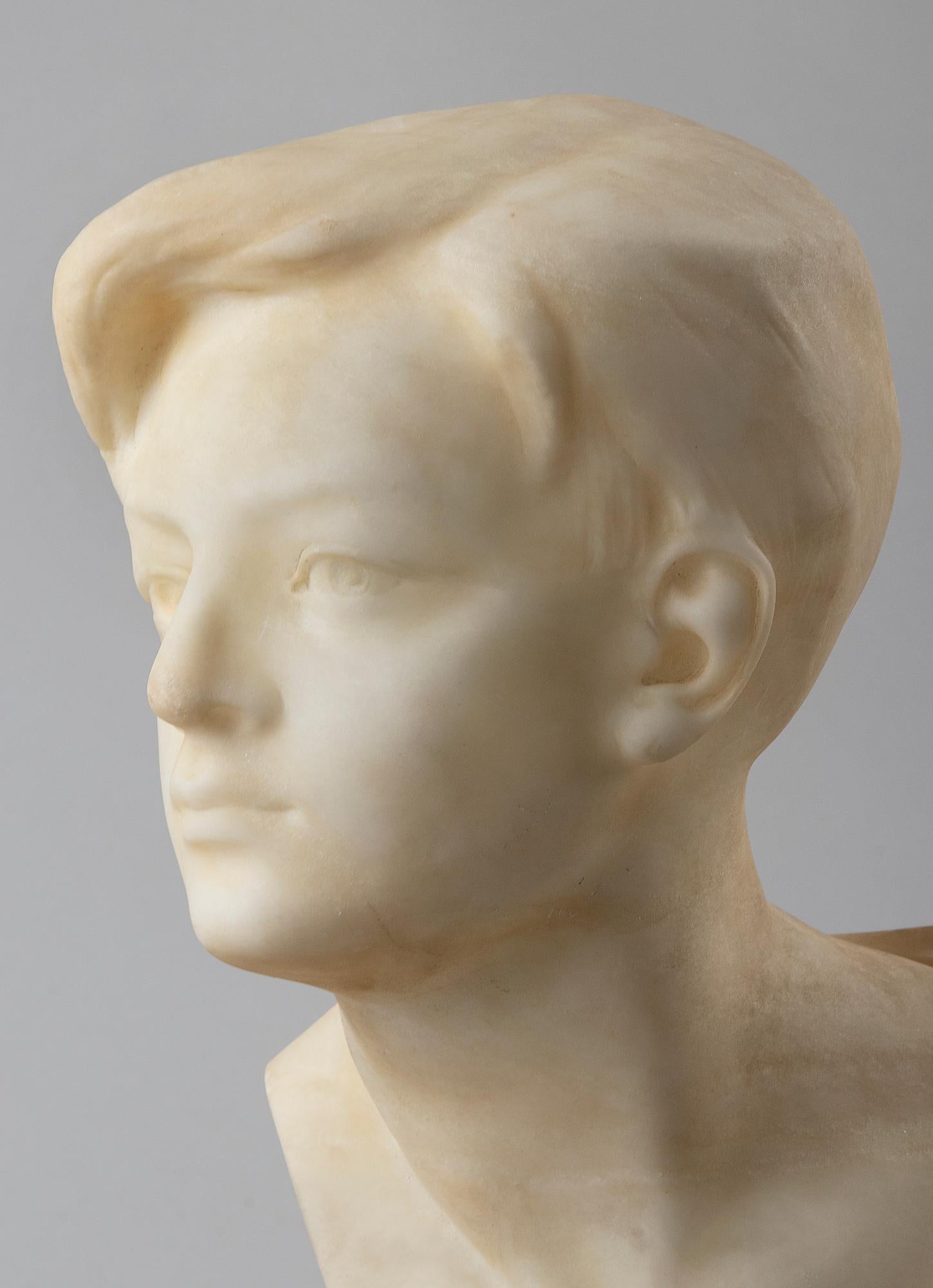 Hand-Carved Alabaster and Marble Art Deco Sculpture of a Boy by Affortunato Gory