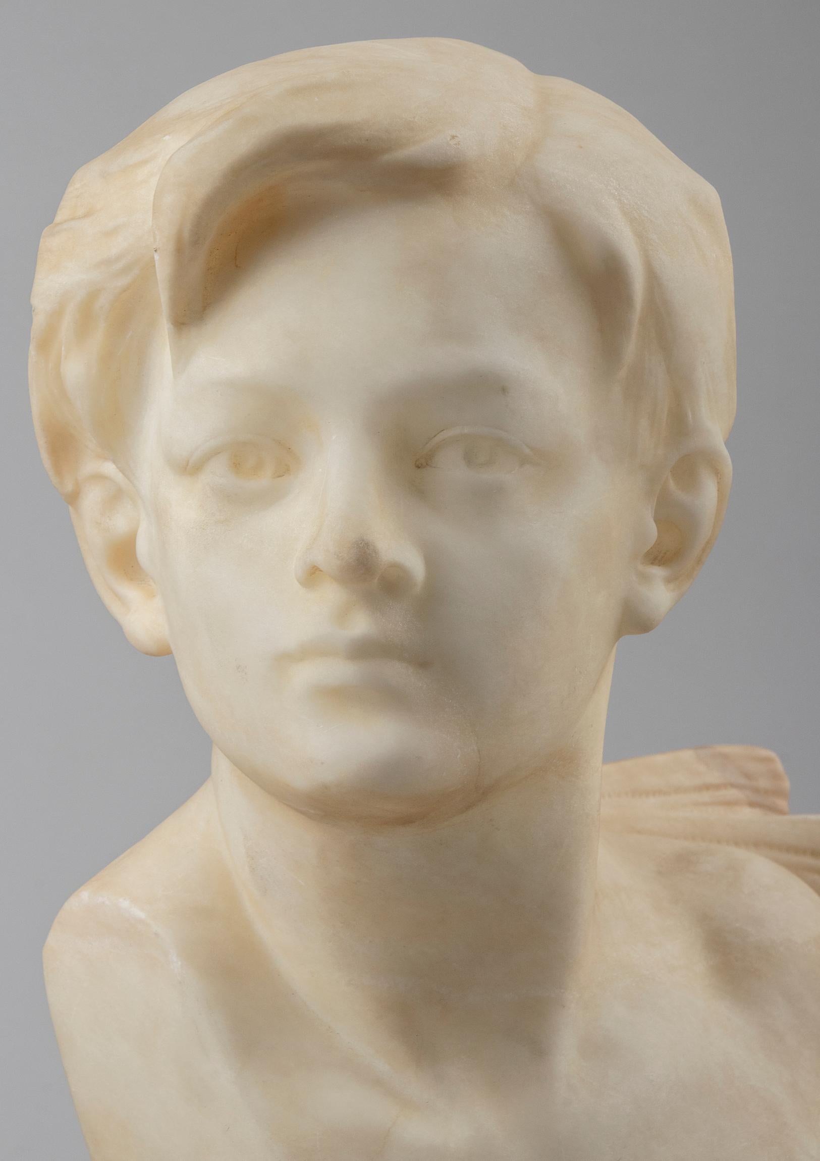 Alabaster and Marble Art Deco Sculpture of a Boy by Affortunato Gory In Good Condition In Casteren, Noord-Brabant