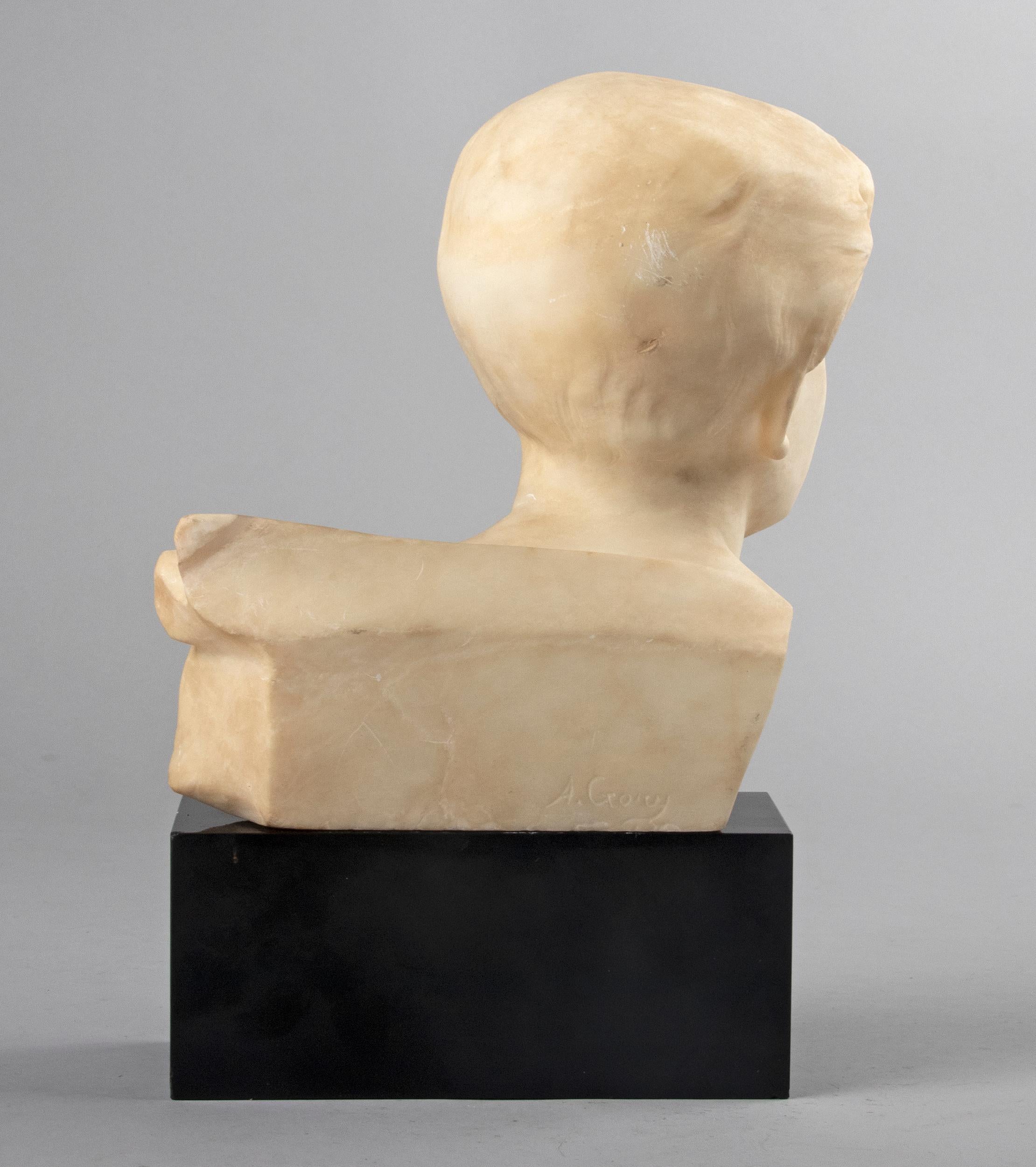 20th Century Alabaster and Marble Art Deco Sculpture of a Boy by Affortunato Gory