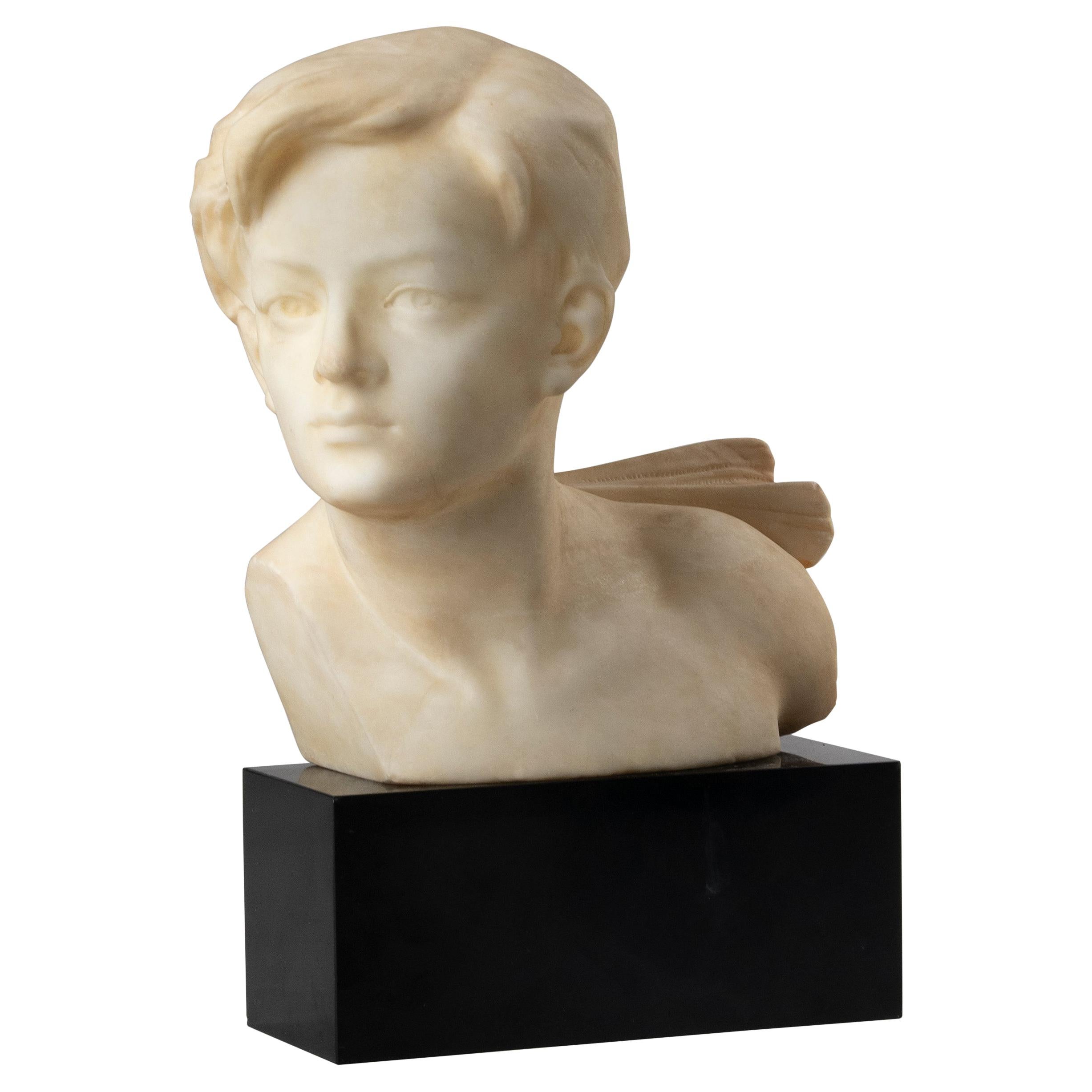 Alabaster and Marble Art Deco Sculpture of a Boy by Affortunato Gory