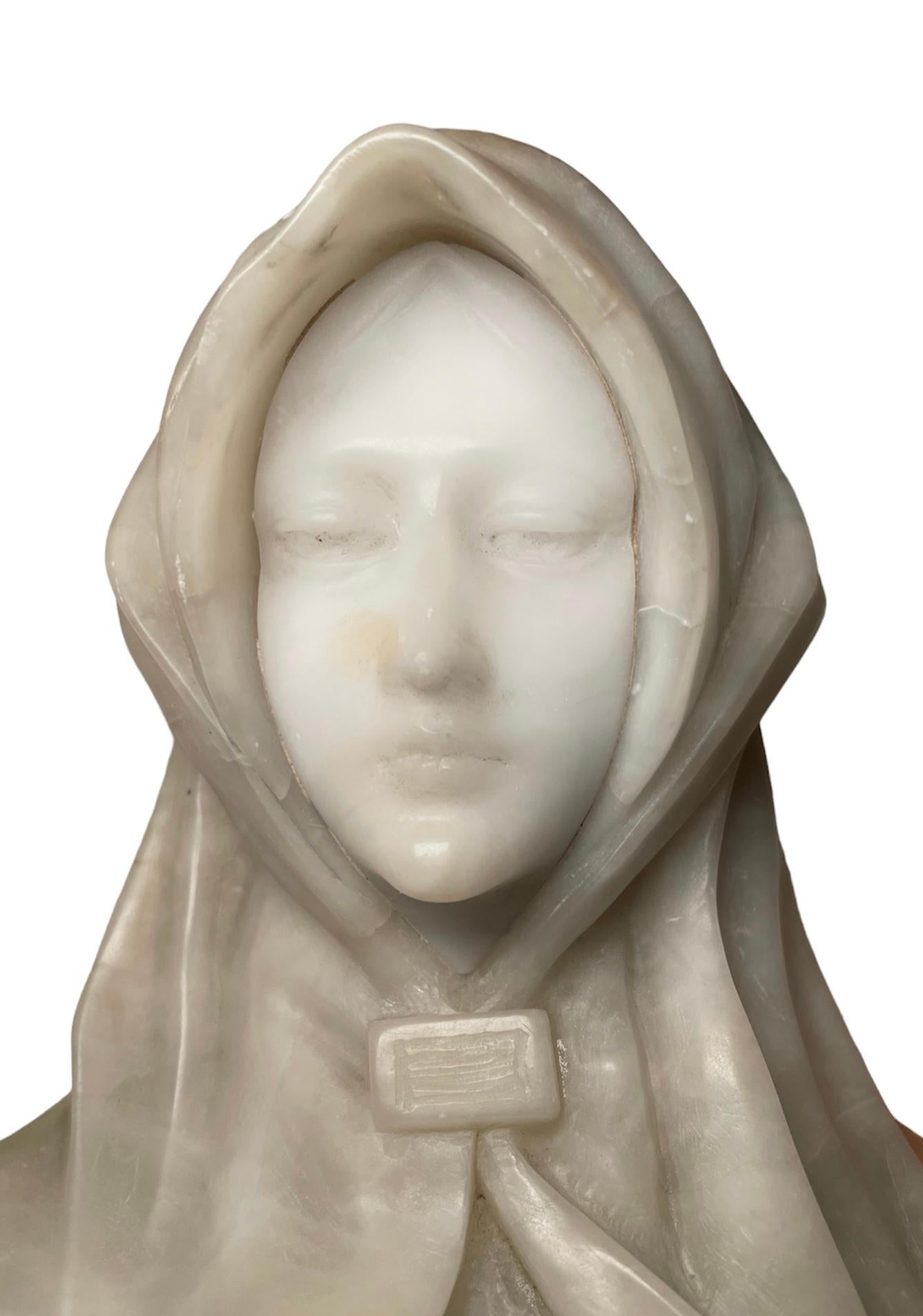Alabaster and Marble Bust of Saint Clare of Assisi For Sale 3