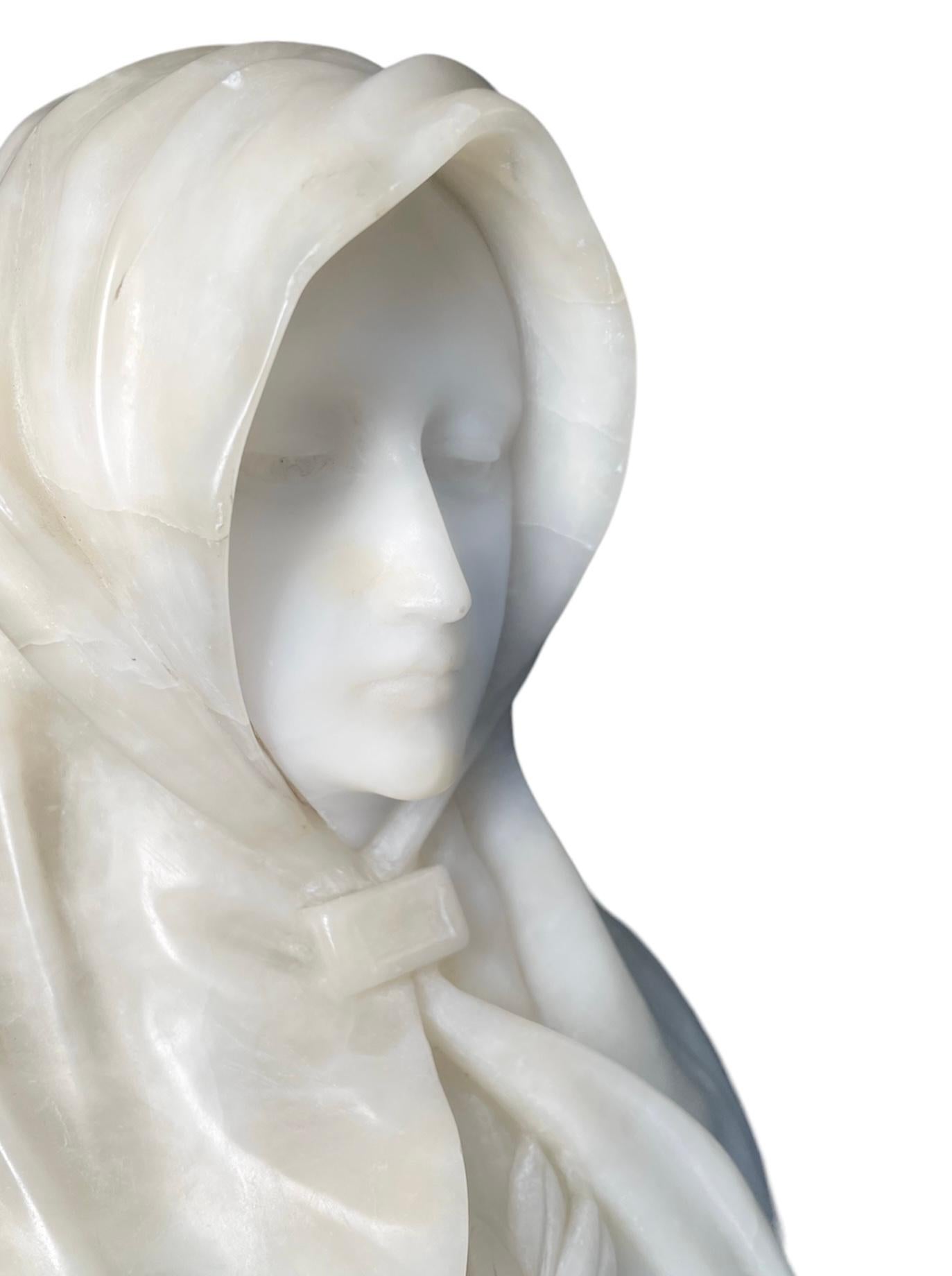 Renaissance Alabaster and Marble Bust of Saint Clare of Assisi For Sale