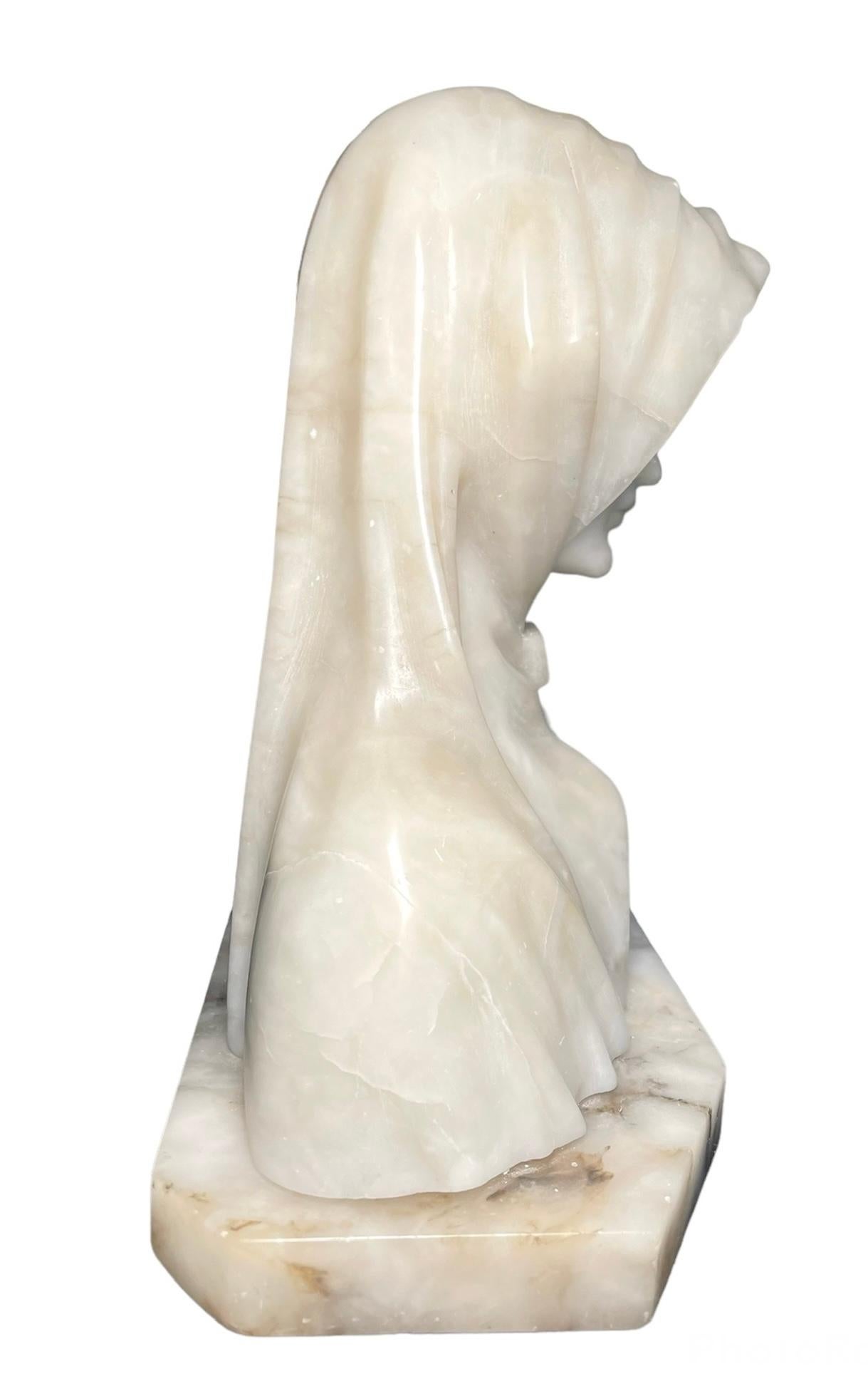 20th Century Alabaster and Marble Bust of Saint Clare of Assisi For Sale