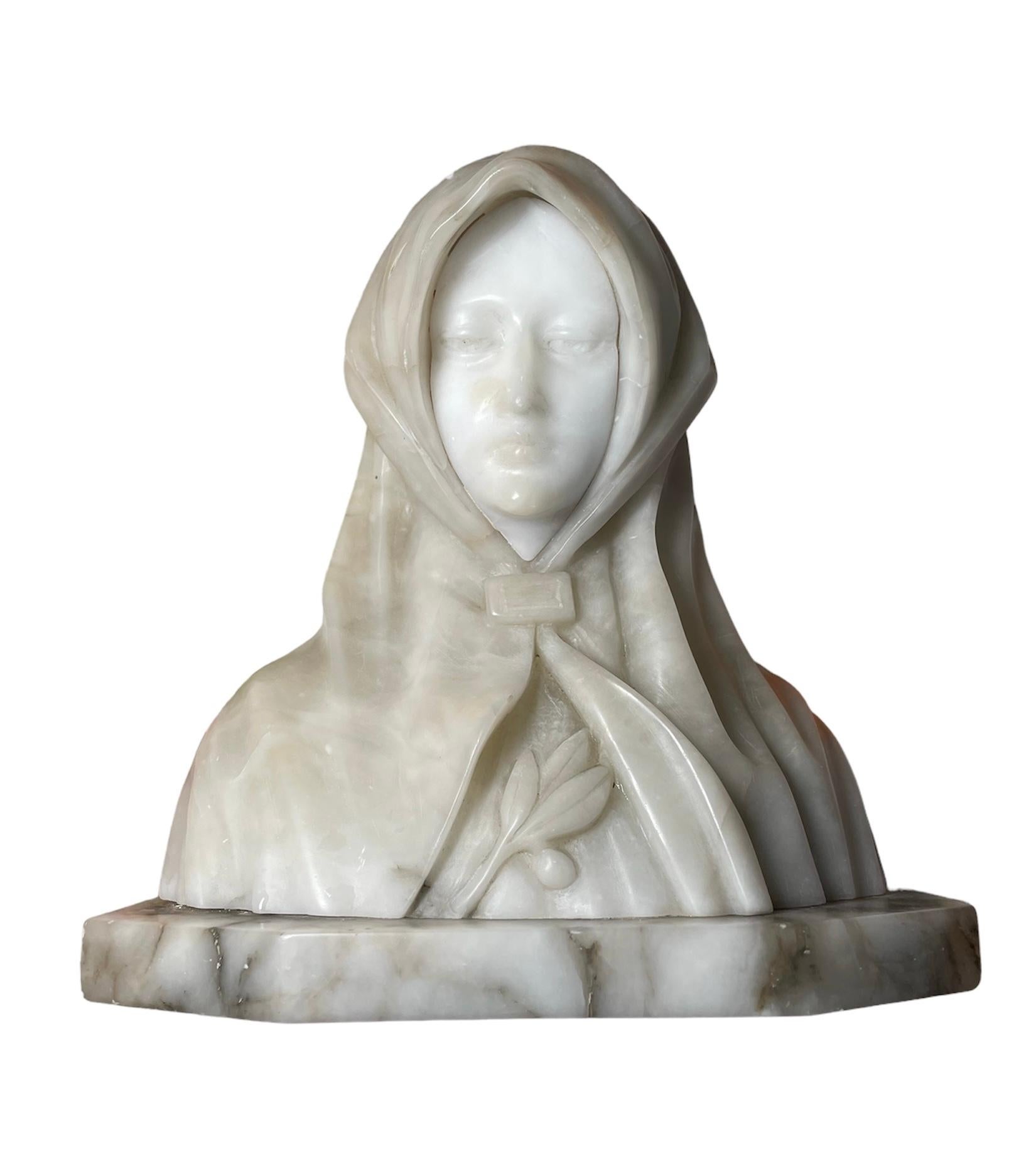 Albâtre Buste en albâtre et marbre de Saint-Clément d'Assisi en vente