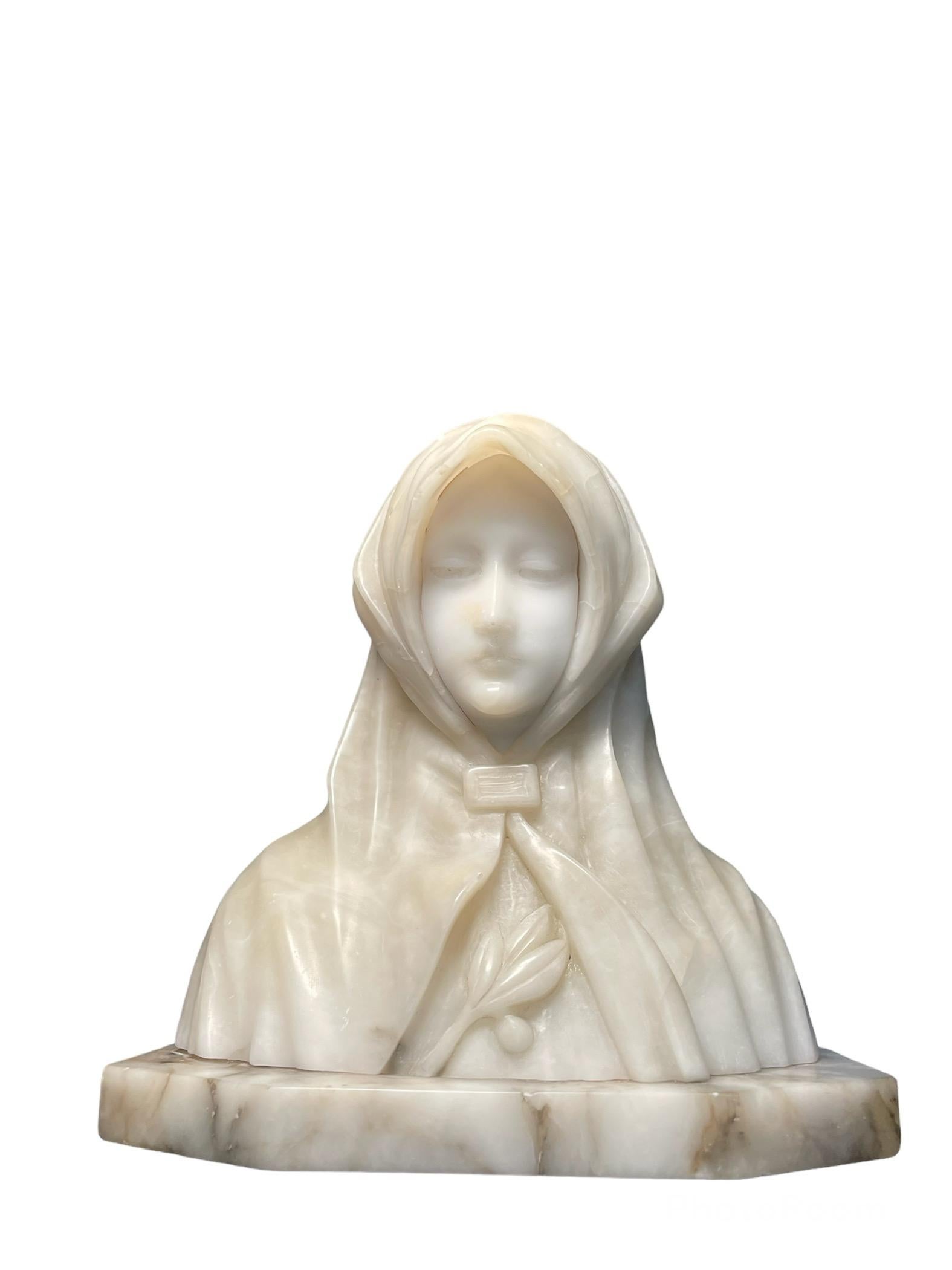 Alabaster and Marble Bust of Saint Clare of Assisi For Sale 1