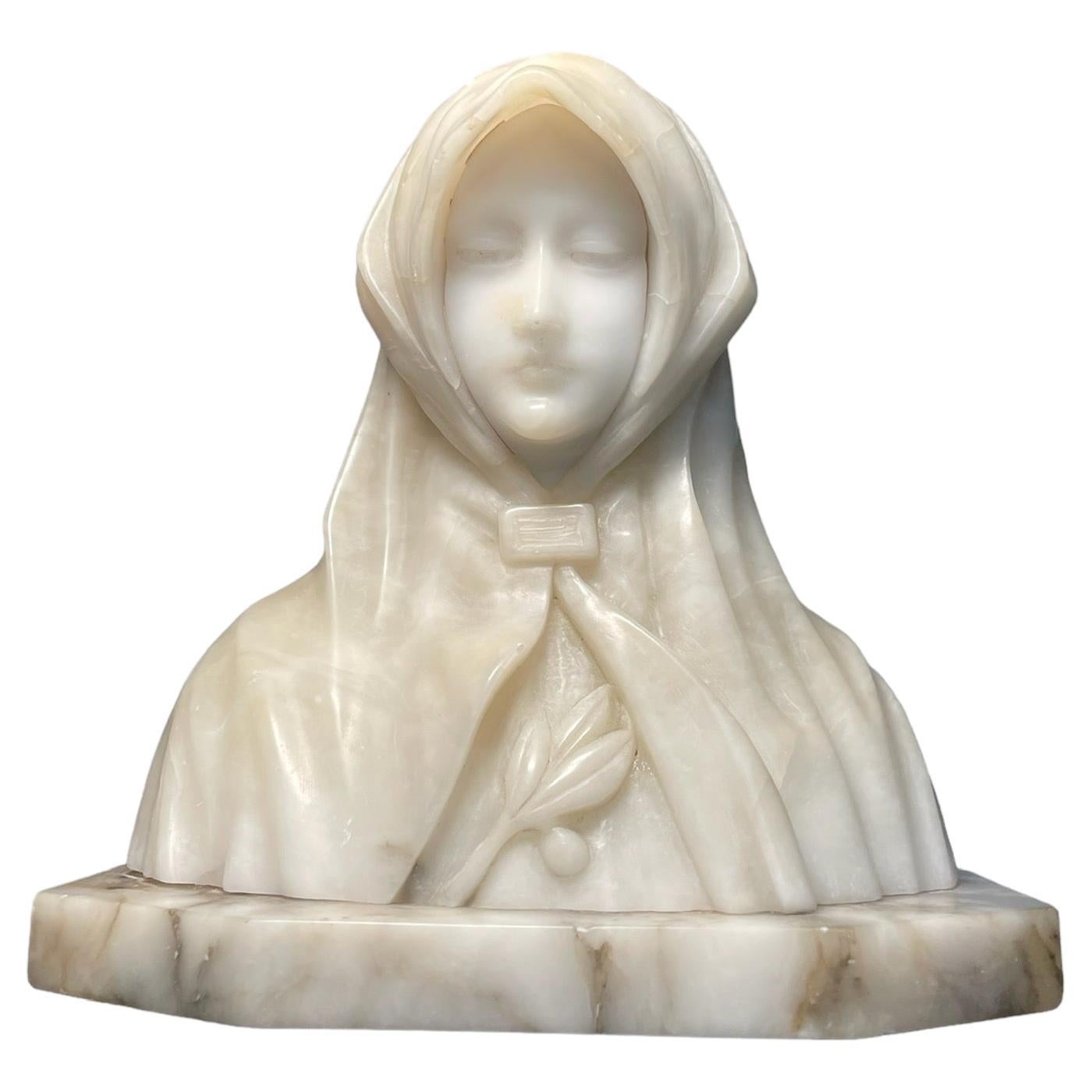 Alabaster and Marble Bust of Saint Clare of Assisi For Sale
