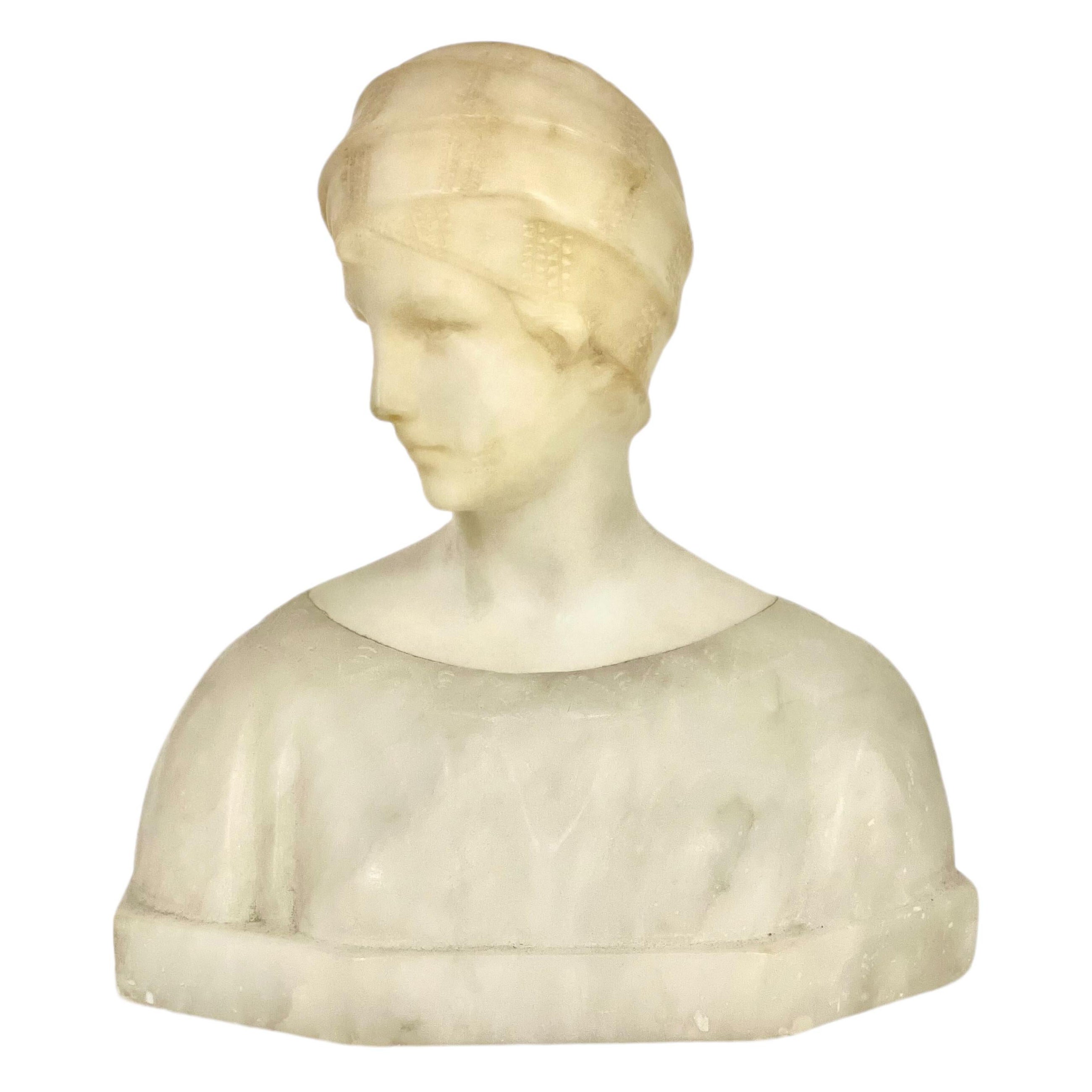 Alabaster and Marble Petite Bust by Guglielmo Pugi