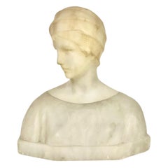 Alabaster and Marble Petite Bust by Guglielmo Pugi