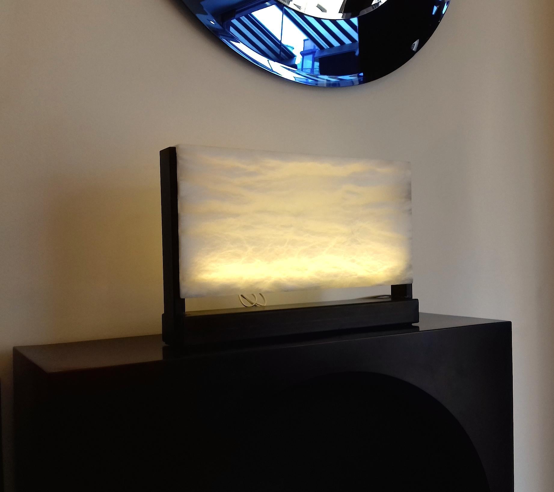 Alabaster and Metal Table Lamp In Excellent Condition In Saint-Ouen, FR