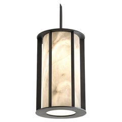 Alabaster and Patinated Brass Lantern, Shaft by Garnier&Linker