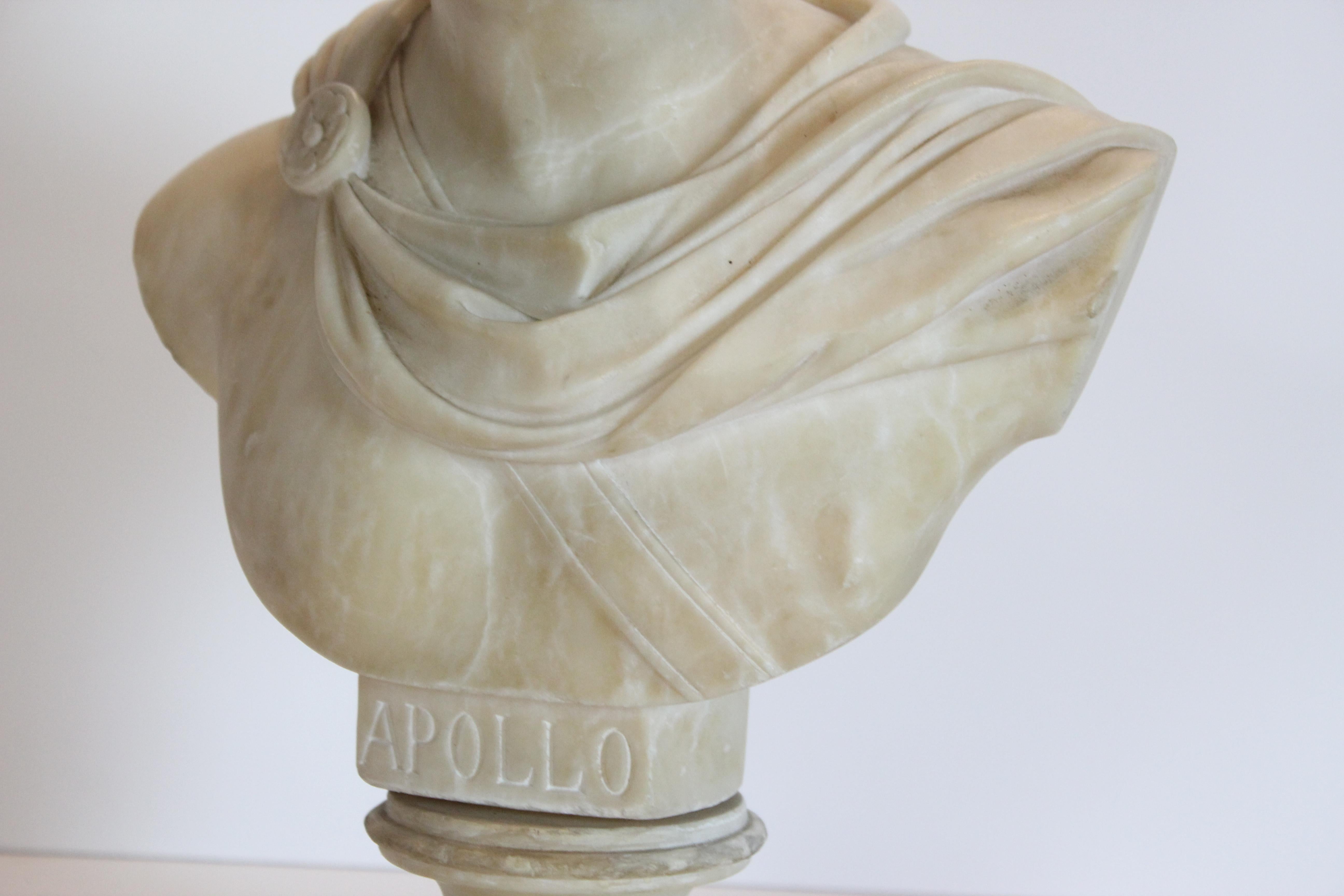 Vary fine carved alabaster bust of Apollo. The pedestal comes off.