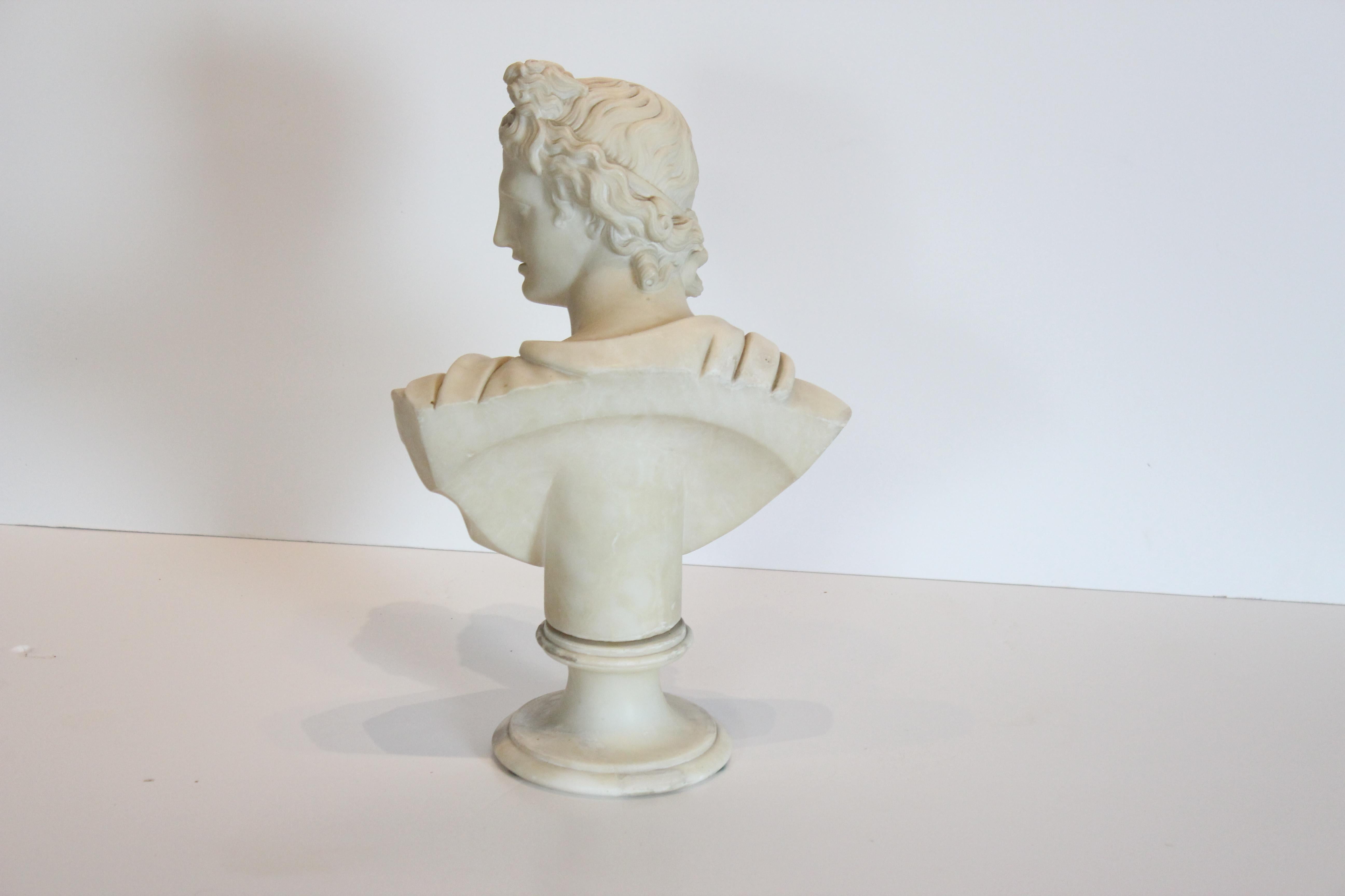 Alabaster Apollo Bust In Good Condition In Pomona, CA