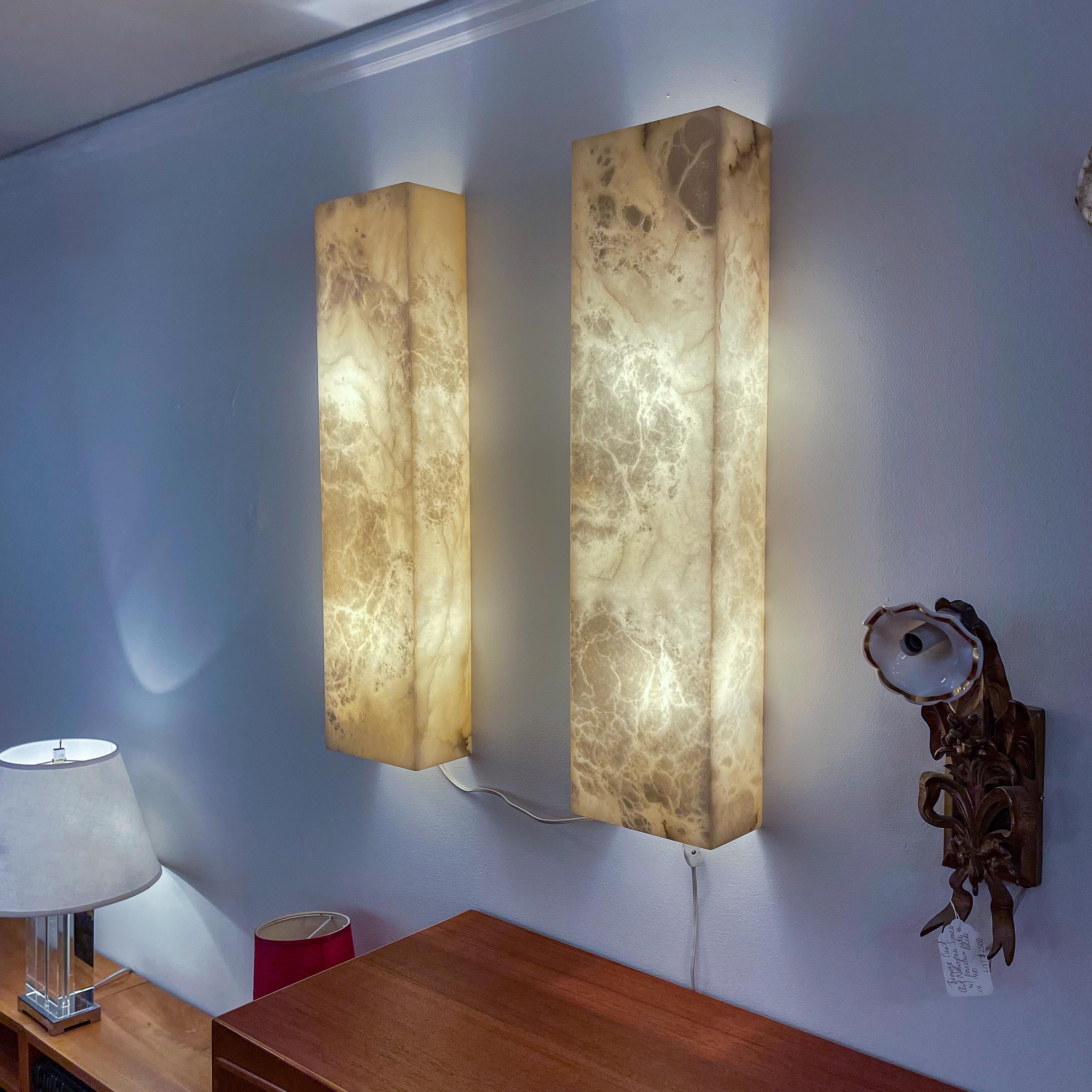 Mid-Century Modern Alabaster Architectural Wall Sconces For Sale