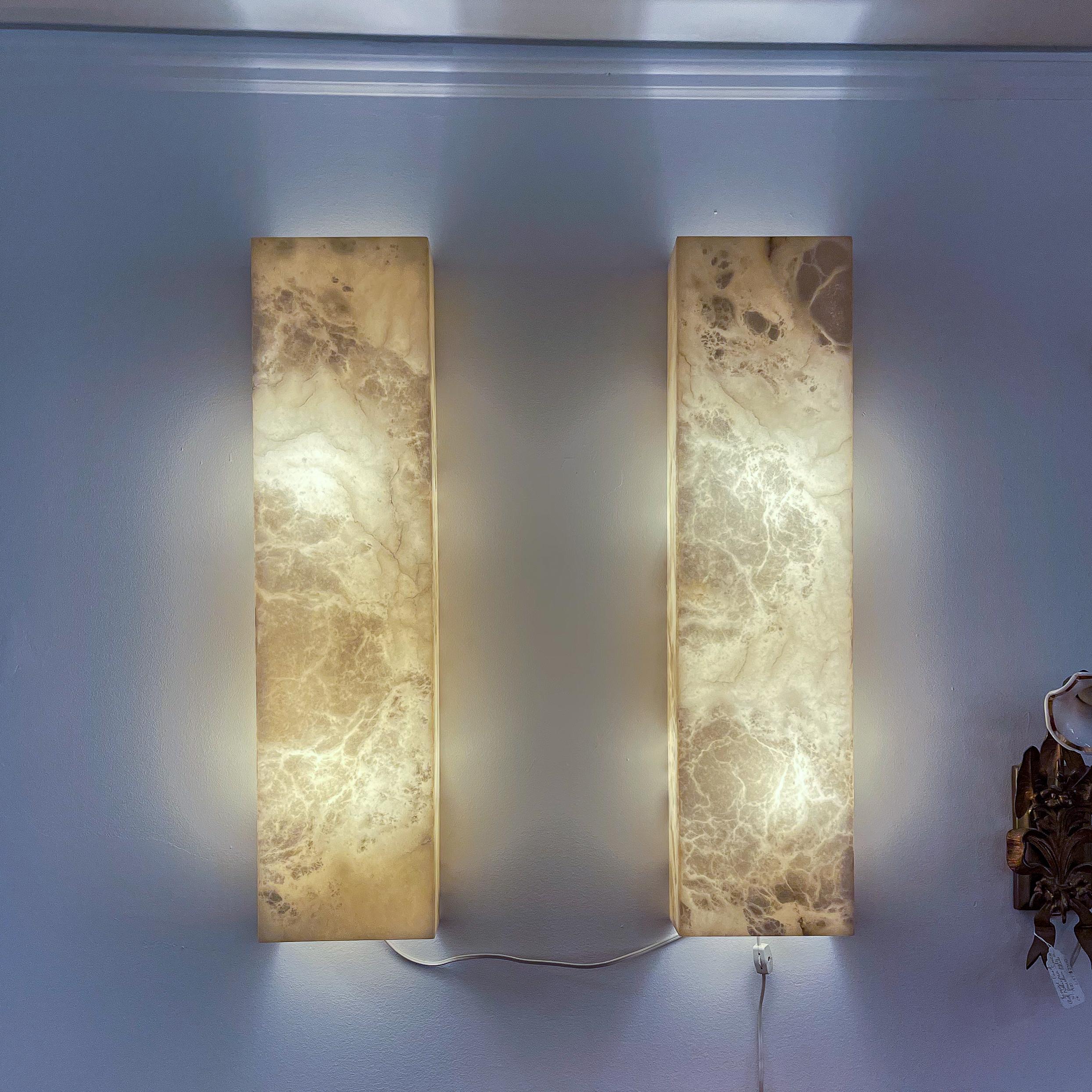 Metalwork Alabaster Architectural Wall Sconces For Sale