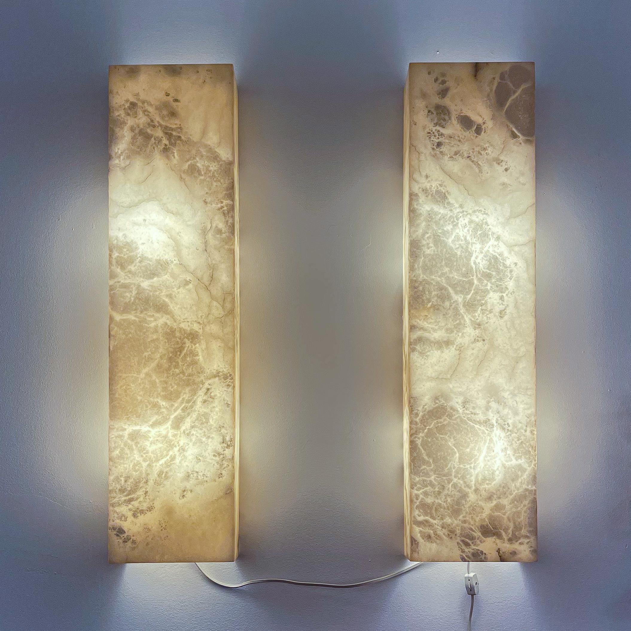 Alabaster Architectural Wall Sconces In Good Condition For Sale In New York, NY