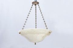 Art Deco Alabaster Chandelier, Bronze & Silverplated, France, 1920