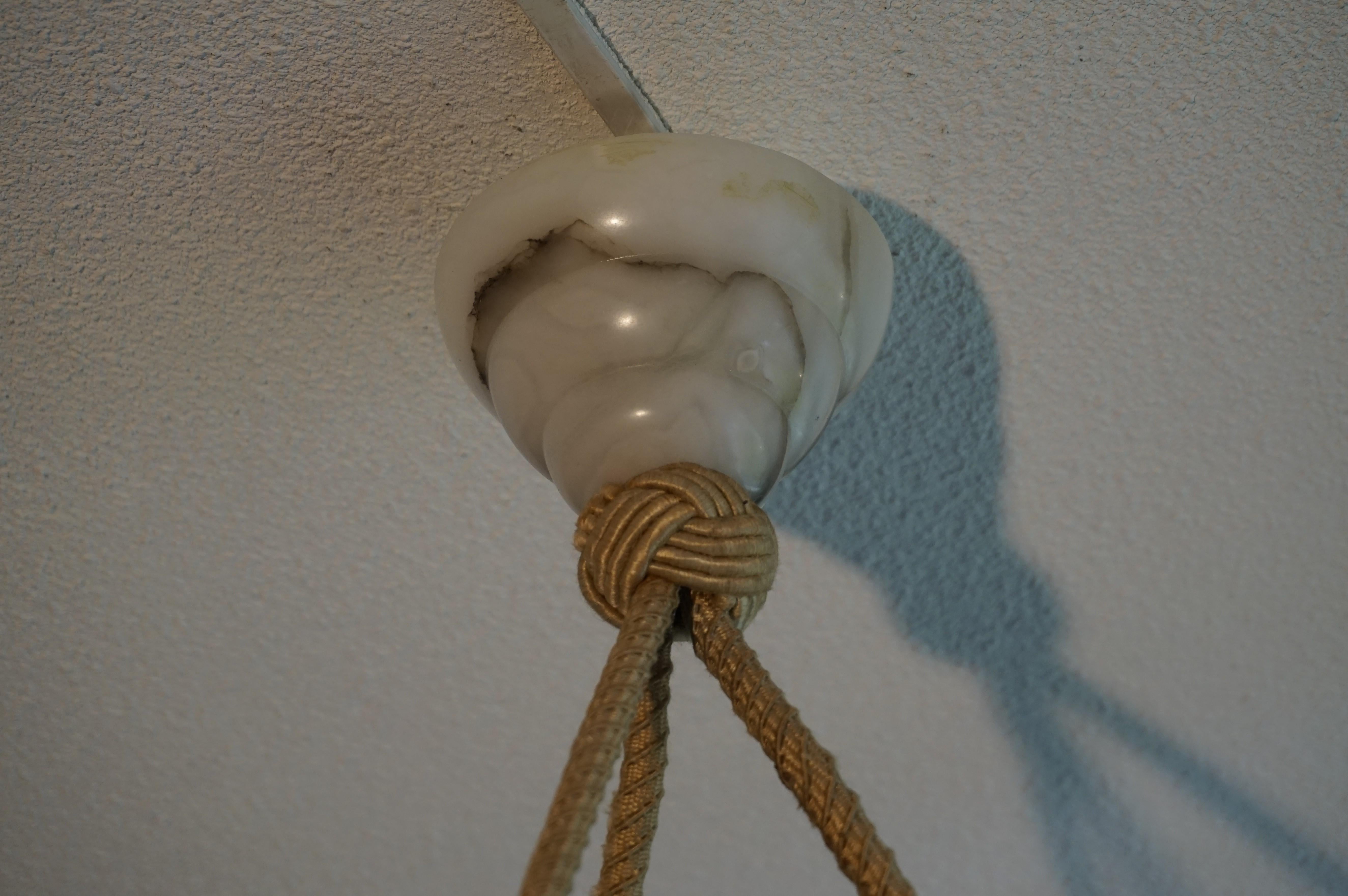 Alabaster Art Deco Pendant / Chandelier with 3 Layered Alabaster Shade & Canopy 3