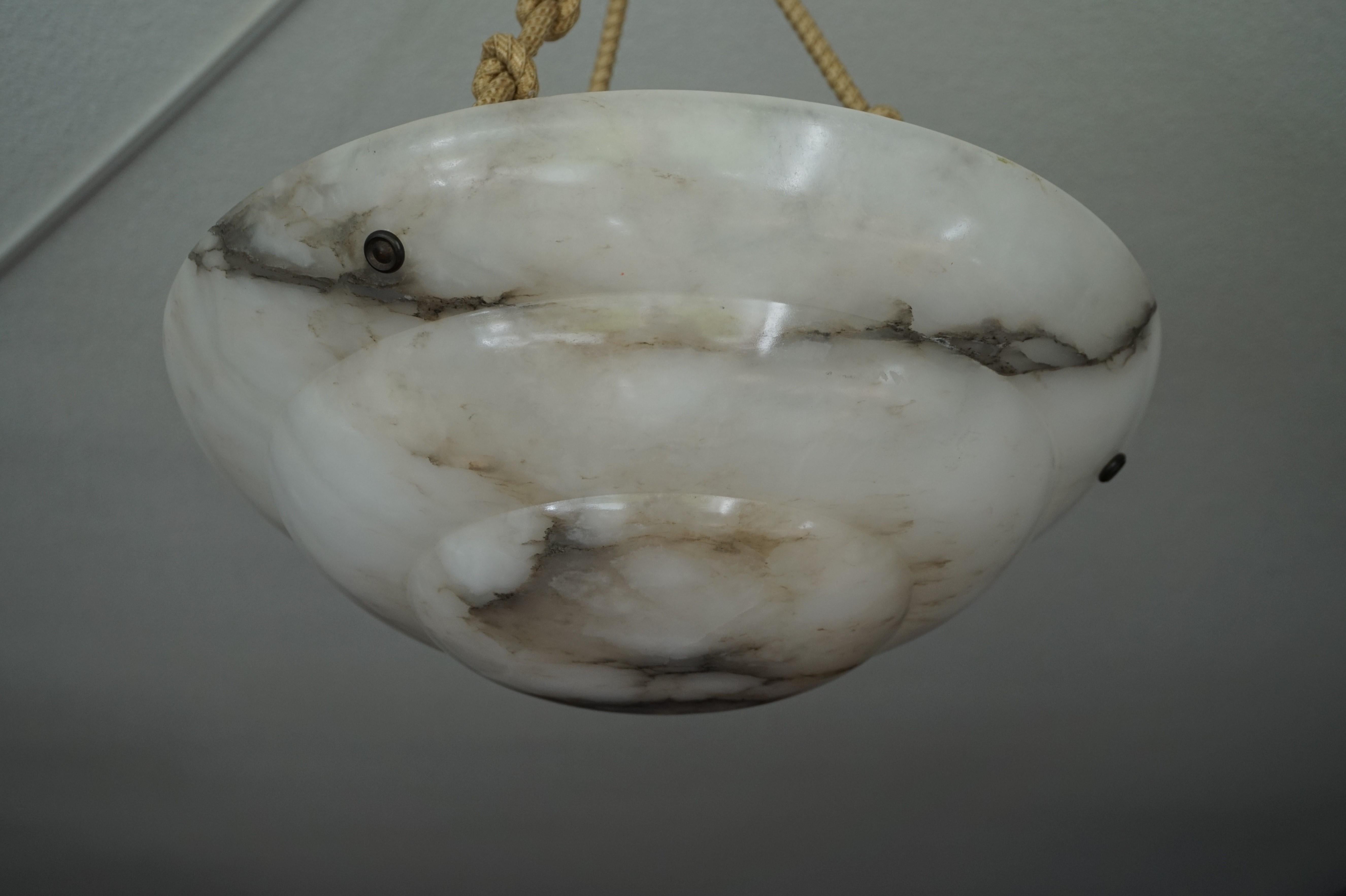 Alabaster Art Deco Pendant / Chandelier with 3 Layered Alabaster Shade & Canopy 4