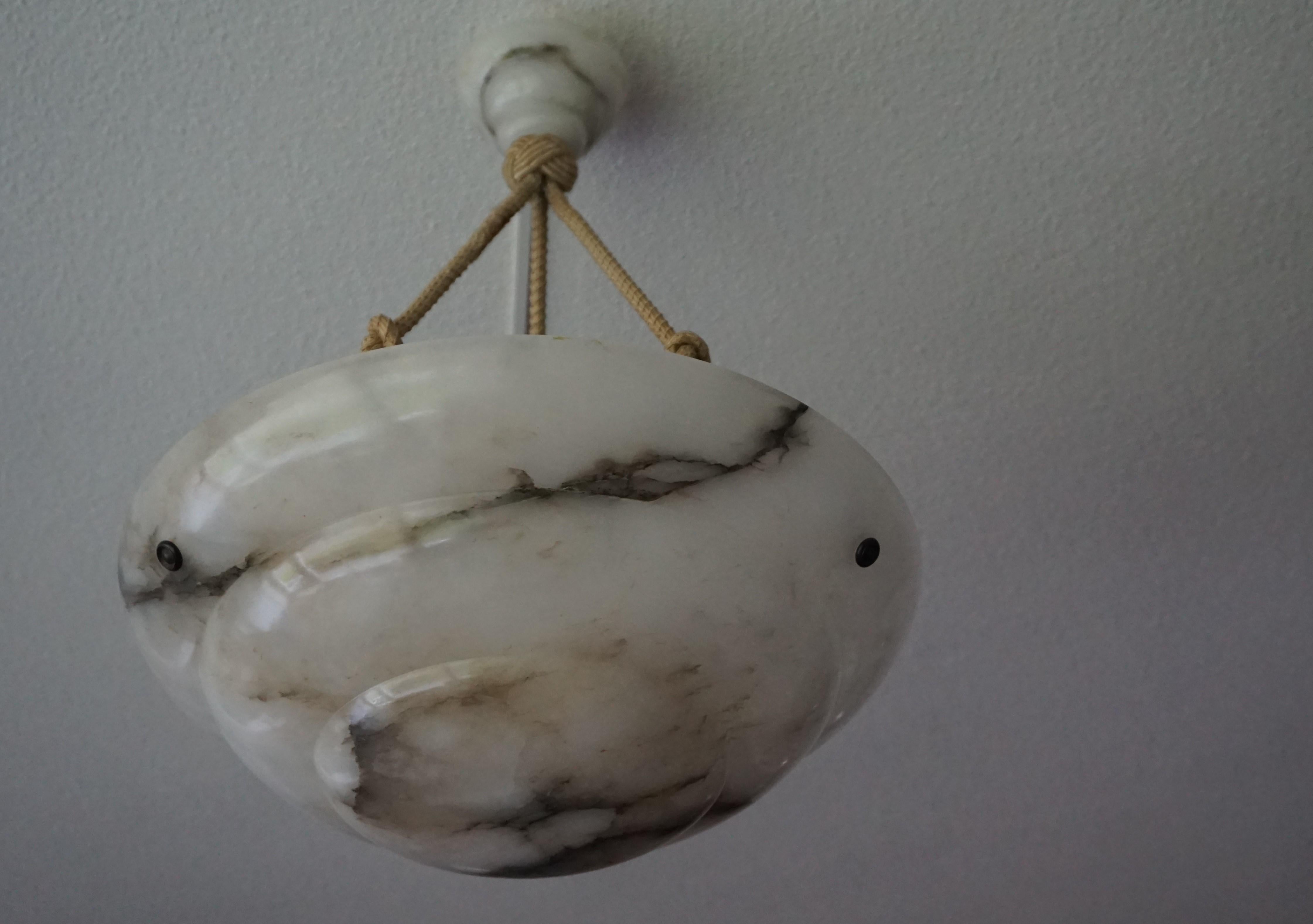 Alabaster Art Deco Pendant / Chandelier with 3 Layered Alabaster Shade & Canopy 8