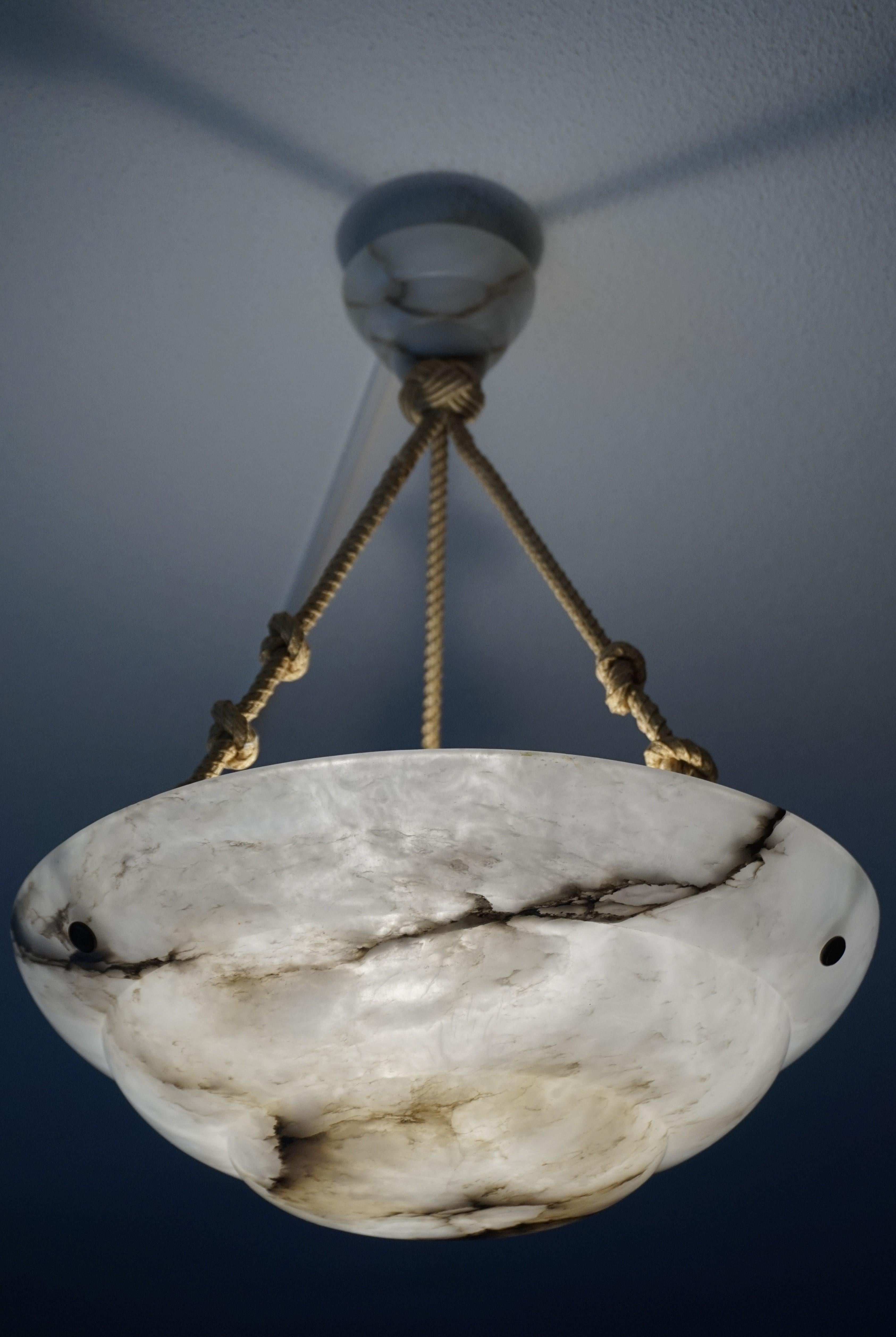 Alabaster Art Deco Pendant / Chandelier with 3 Layered Alabaster Shade & Canopy 9