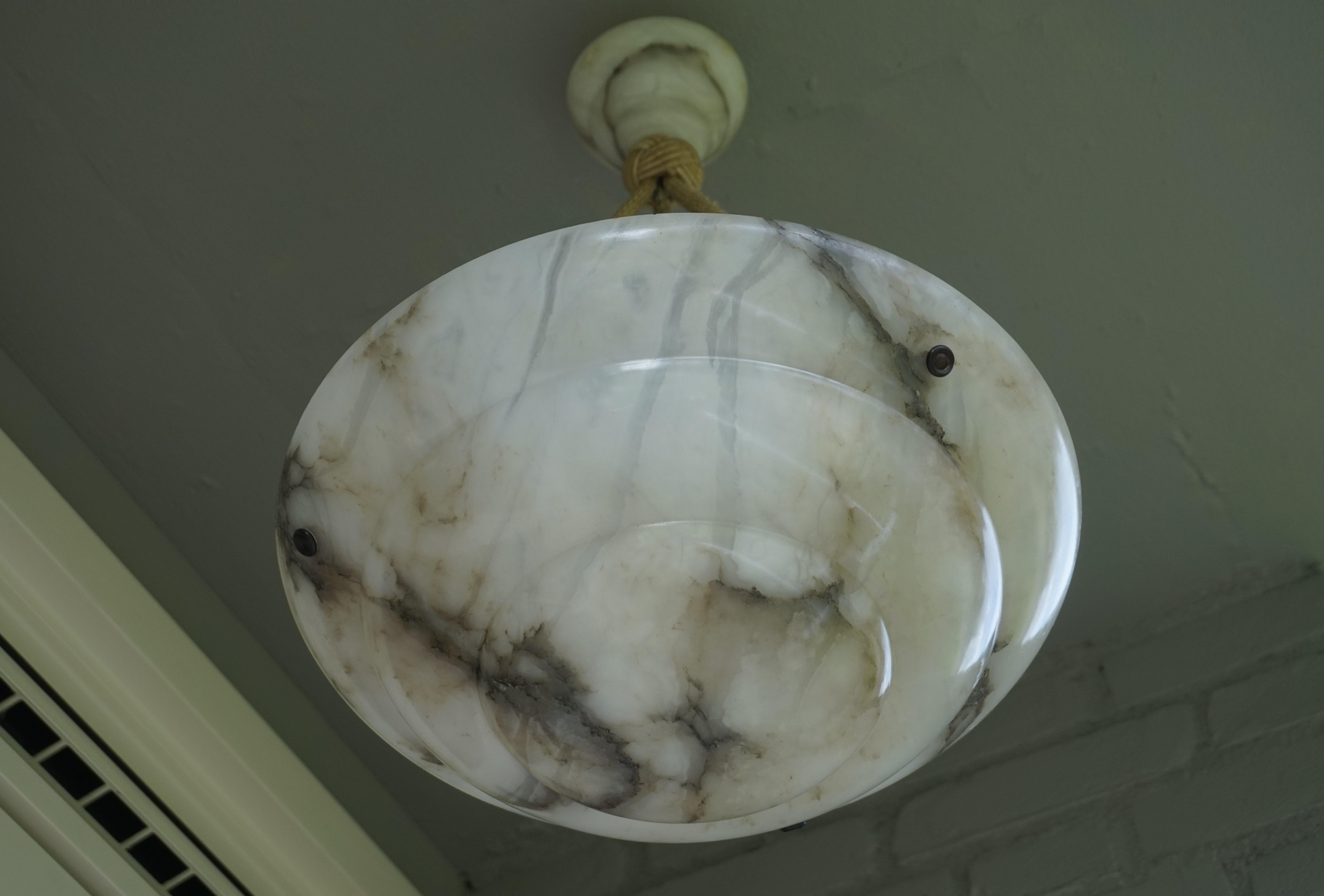 20th Century Alabaster Art Deco Pendant / Chandelier with 3 Layered Alabaster Shade & Canopy