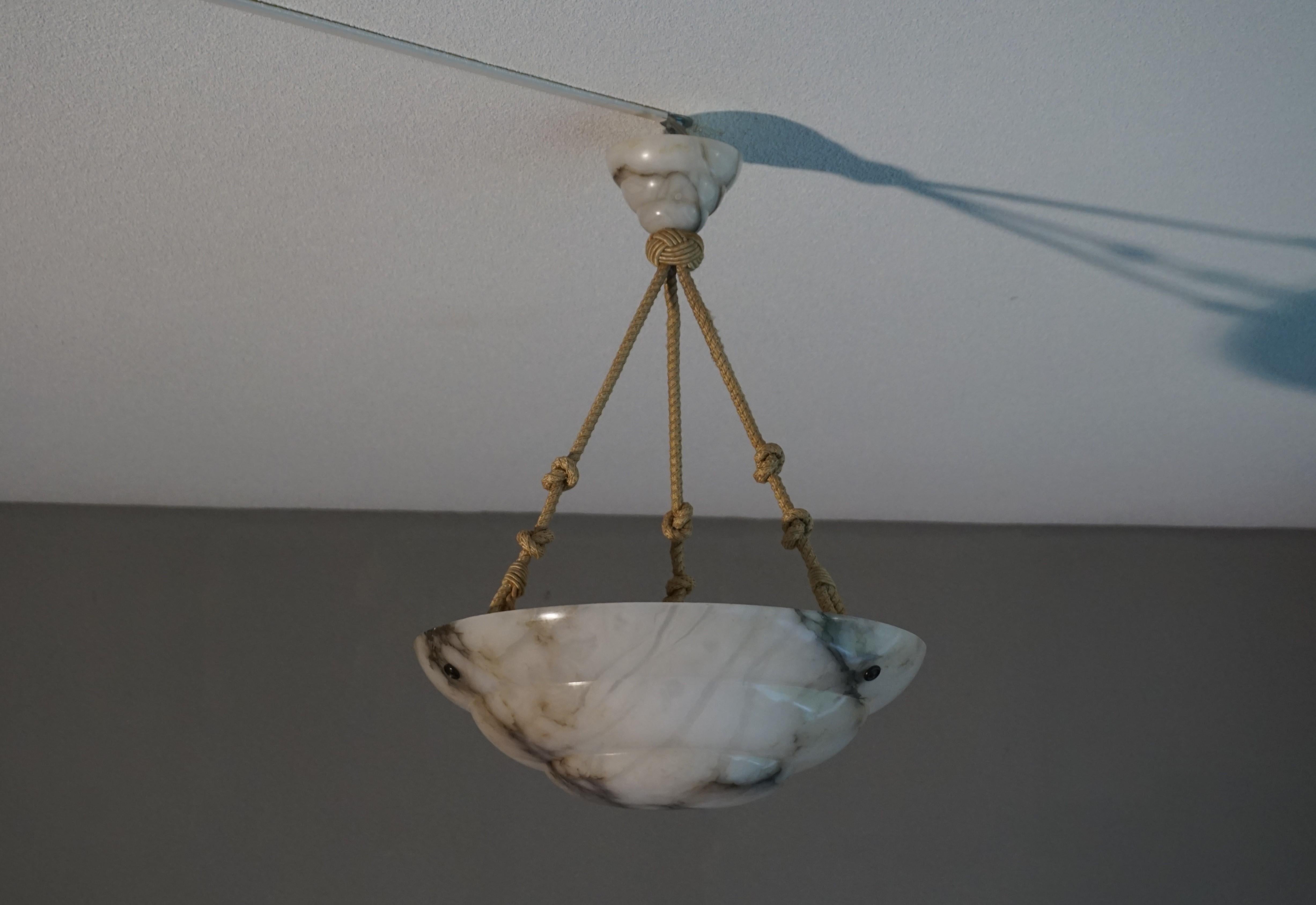 Rope Alabaster Art Deco Pendant / Chandelier with 3 Layered Alabaster Shade & Canopy