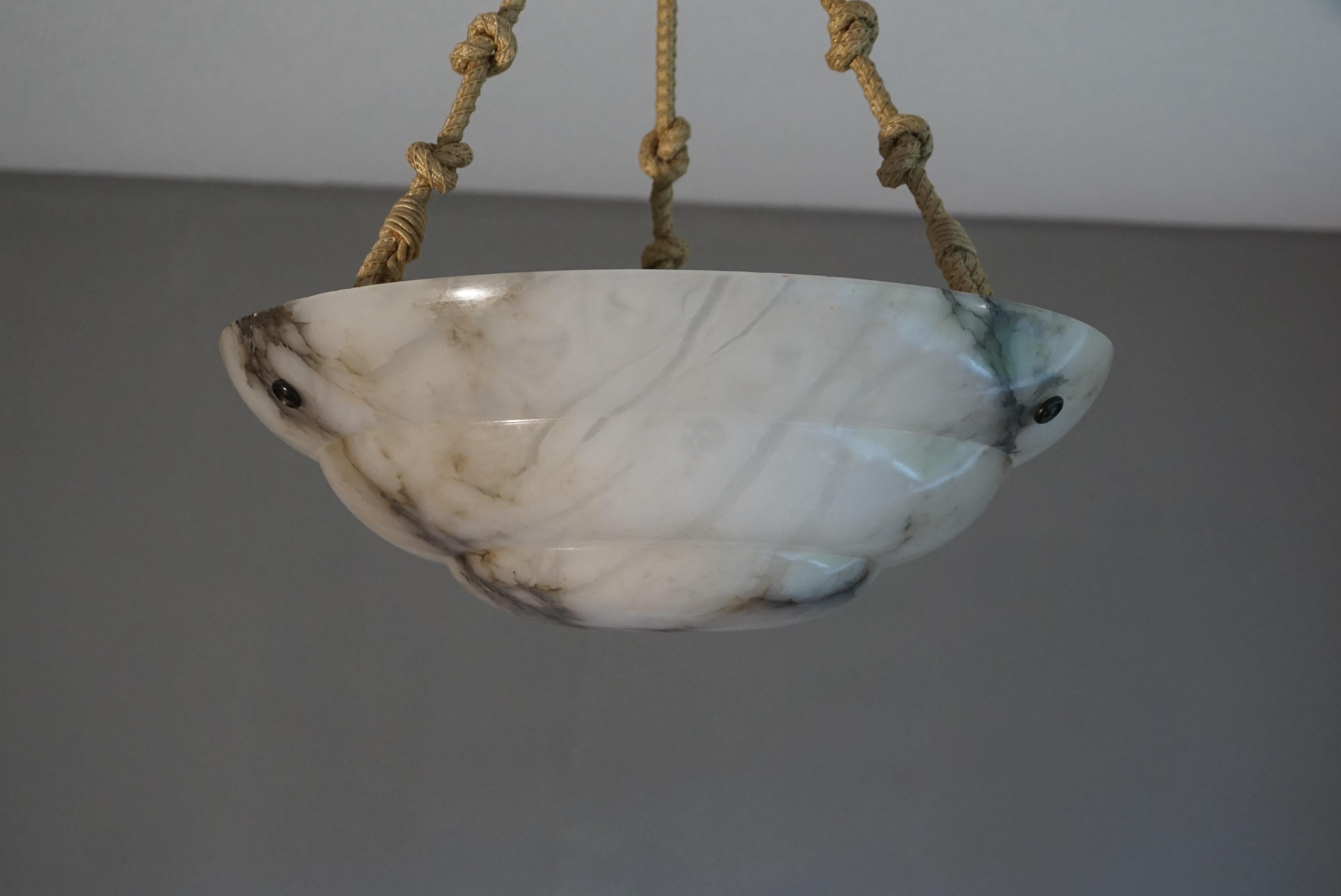 Alabaster Art Deco Pendant / Chandelier with 3 Layered Alabaster Shade & Canopy 2