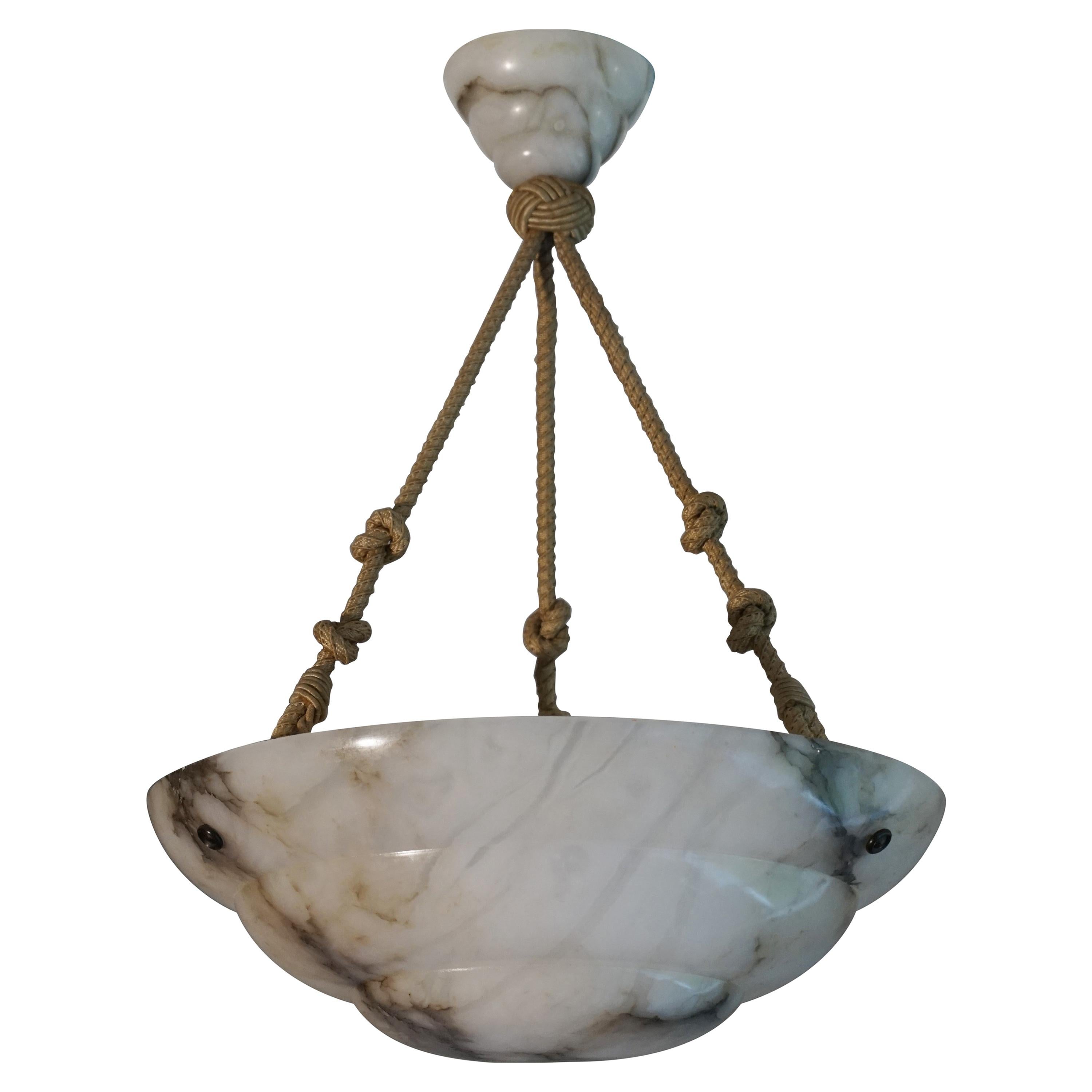 Alabaster Art Deco Pendant / Chandelier with 3 Layered Alabaster Shade & Canopy