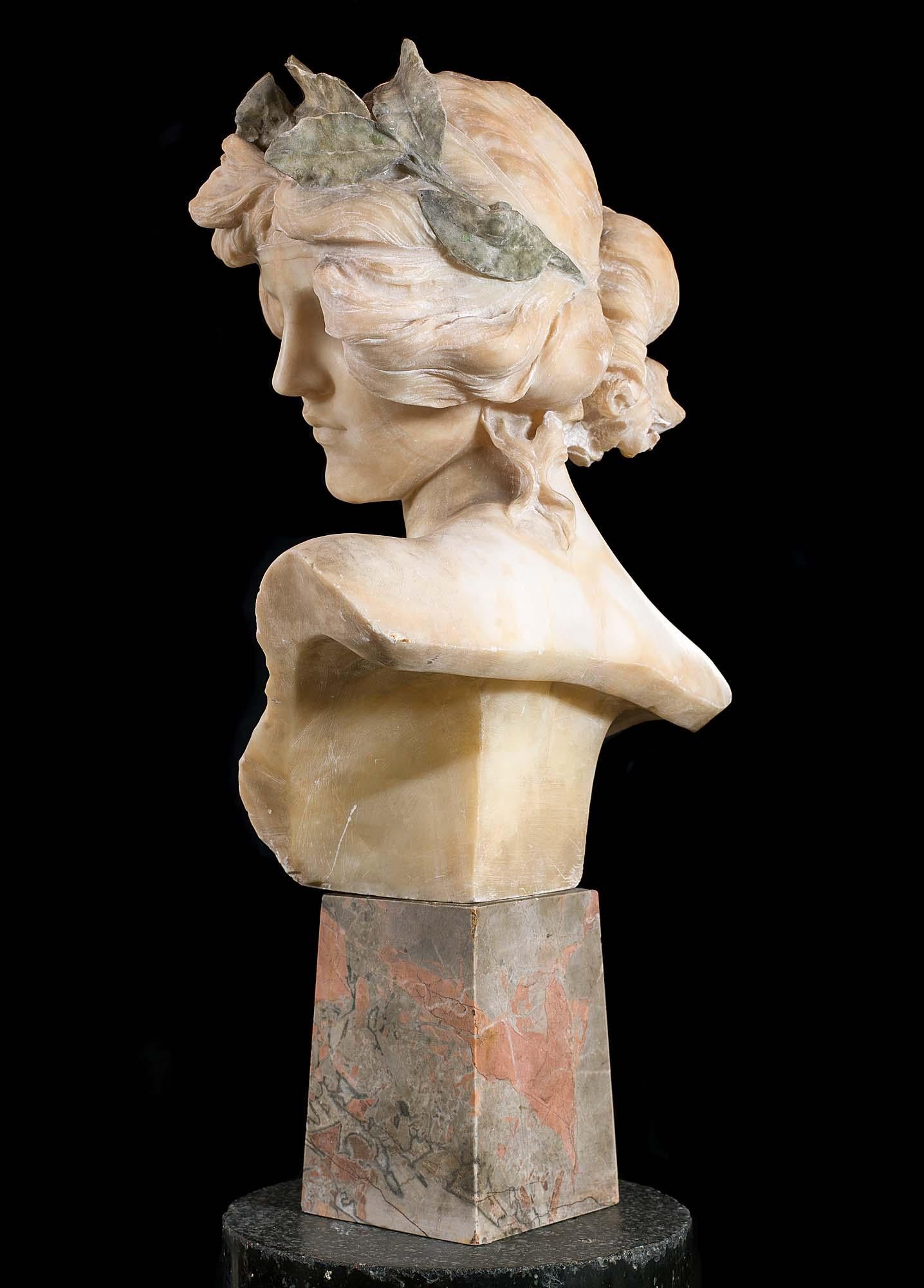 Alabaster Art Nouveau Bust of a Women, circa 1890 In Good Condition In London, GB