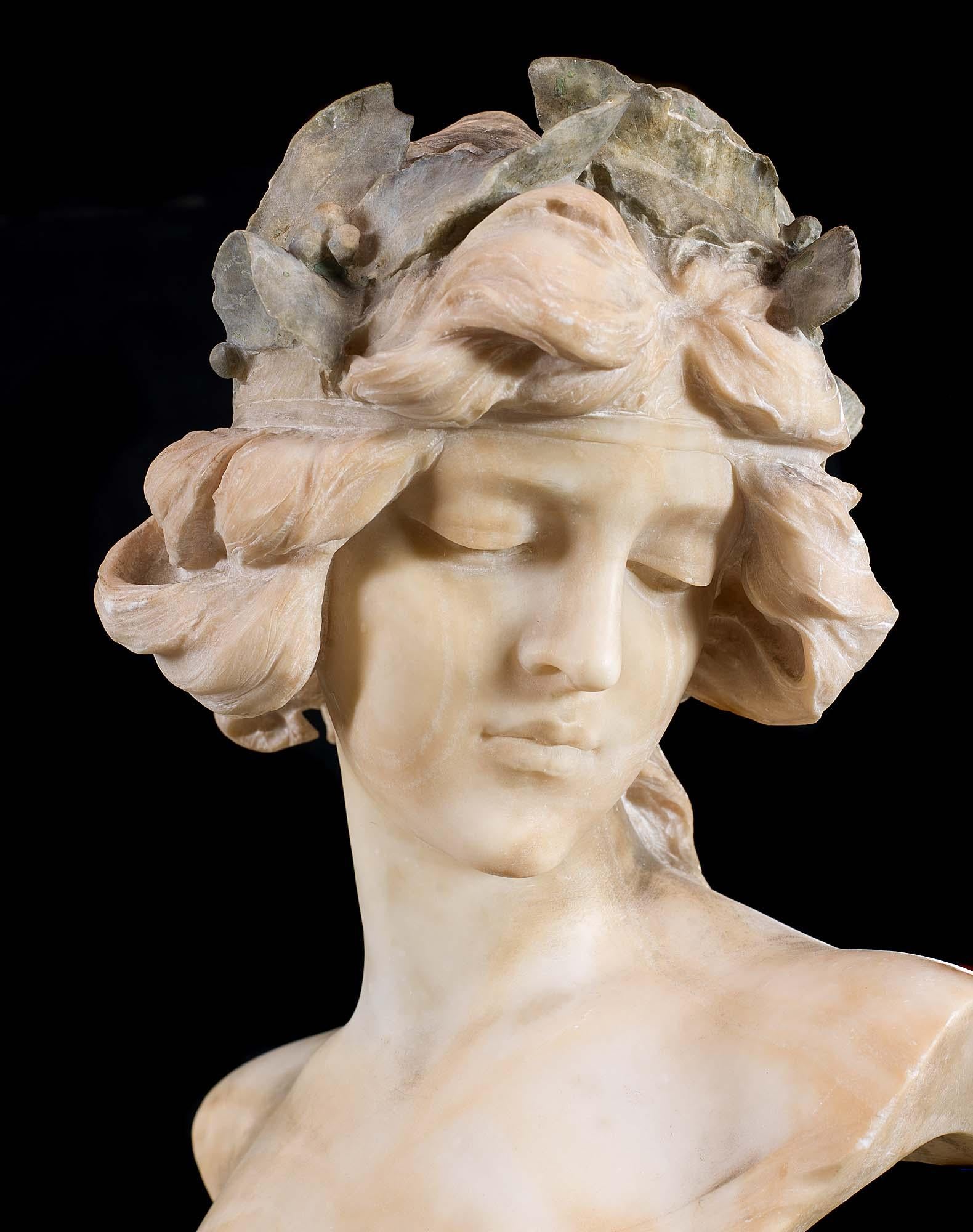 Alabaster Art Nouveau Bust of a Women, circa 1890 1