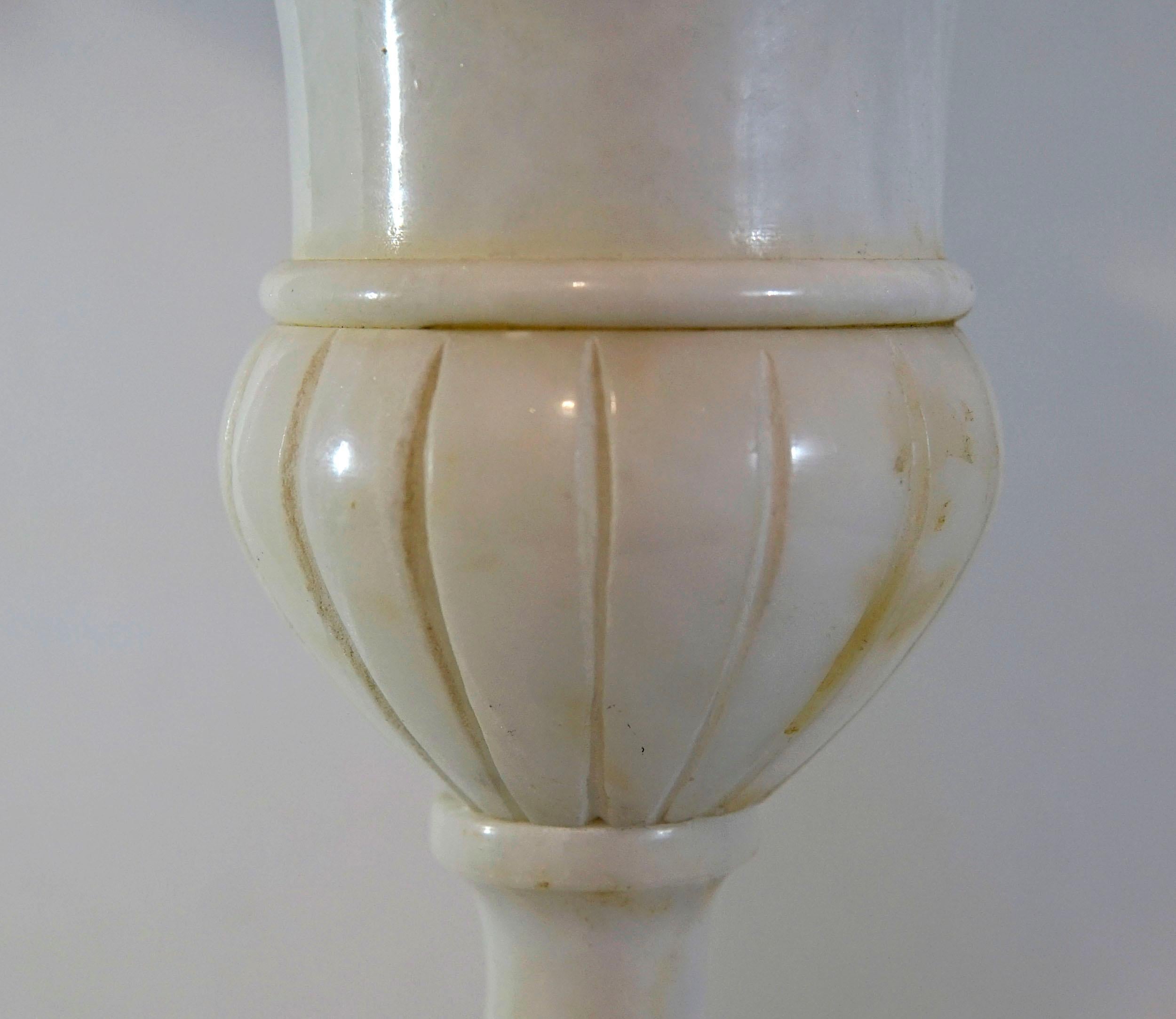 Regency Revival Alabaster Baluster Form 19th Century Table Lamp, Hand Carved For Sale