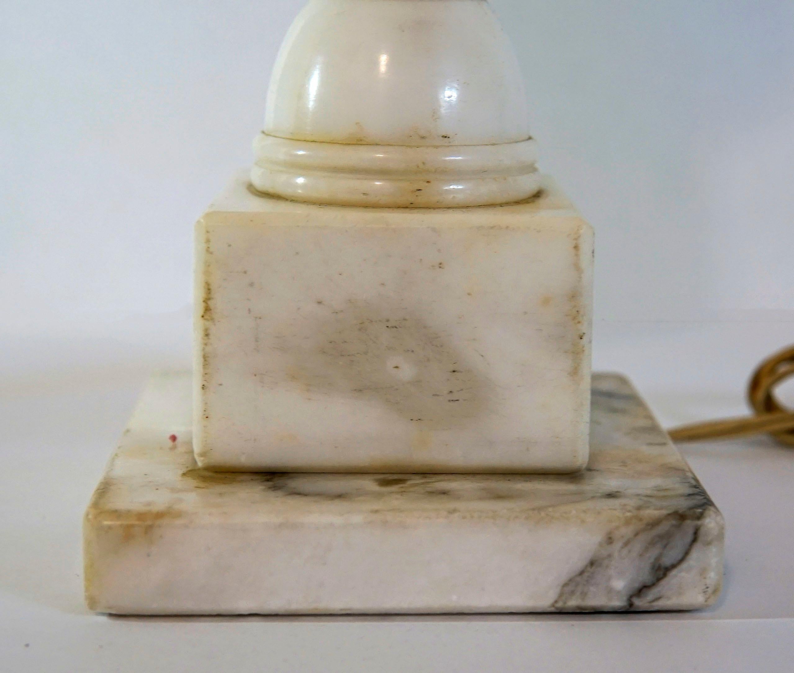 English Alabaster Baluster Form 19th Century Table Lamp, Hand Carved For Sale