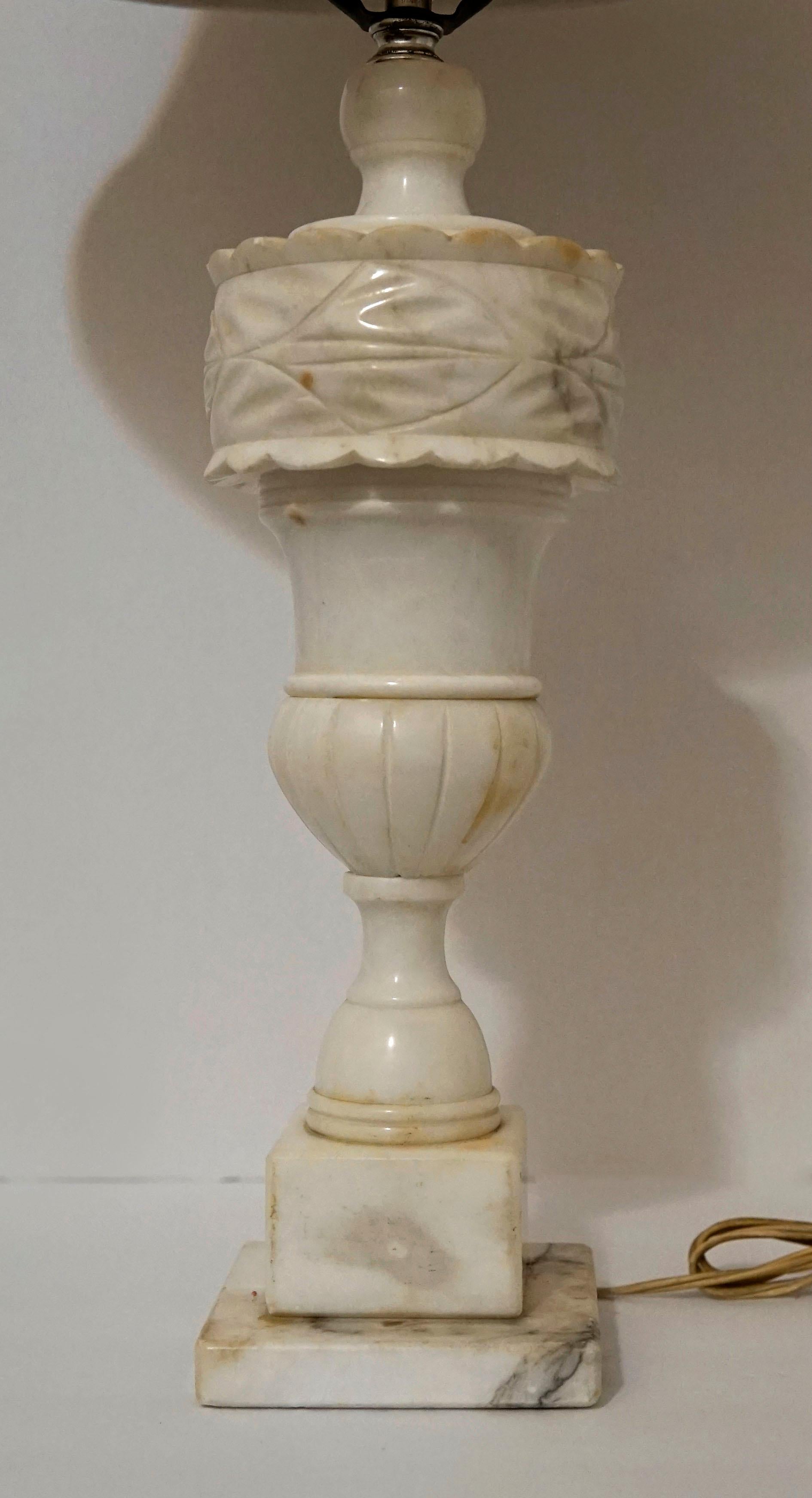Alabaster Baluster Form 19th Century Table Lamp, Hand Carved In Fair Condition For Sale In Lomita, CA