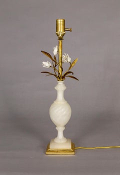 Alabaster Balustraude Gilt Tole Flower Table Lamp