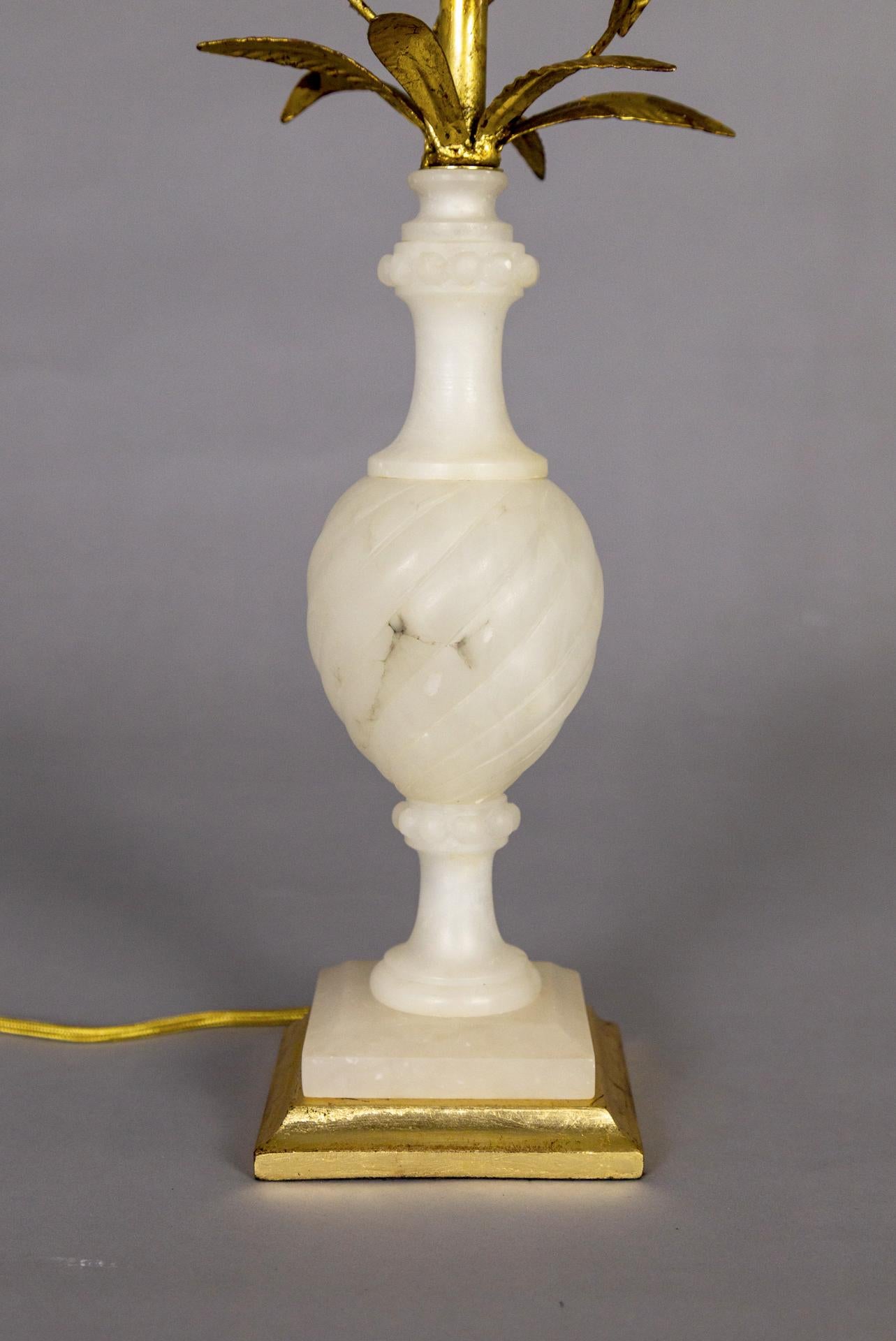 20th Century Alabaster Balustraude Gilt Tole Flower Table Lamp