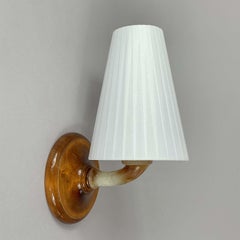 Alabaster, Birch and Pleated Fabric Wall Light, Sweden 1920s