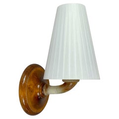 Alabaster, Birch and Pleated Fabric Wall Light, Sweden 1920s